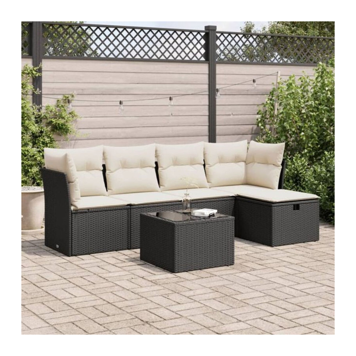 Vidaxl 6-tlg. Garten-Sofagarnitur aus Polyrattan mit Kissen in Schwarz - Bild 1