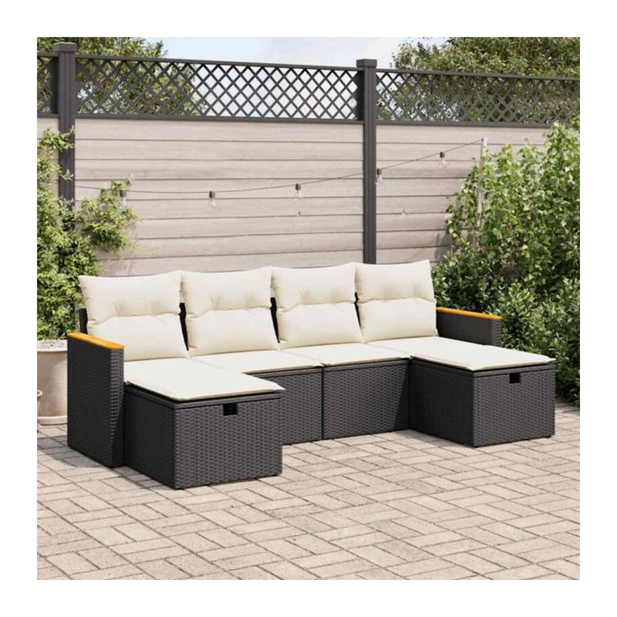 Vidaxl 6-tlg. Garten-Sofagarnitur aus Polyrattan mit Kissen in Schwarz als moderne Loungemöbel - Bild 1