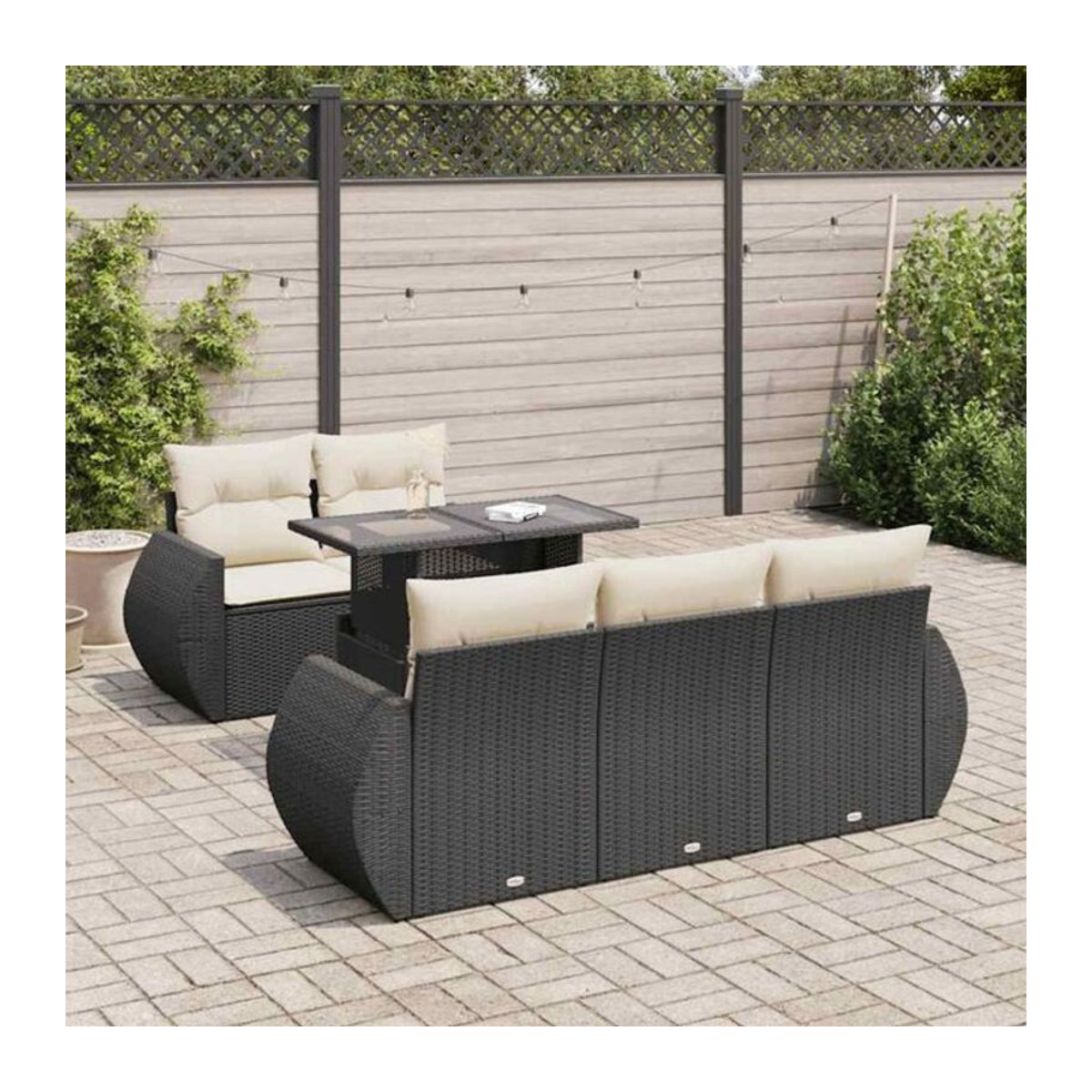 Vidaxl 6-tlg. Garten-Sofagarnitur aus Polyrattan mit Kissen in Schwarz - Bild 1