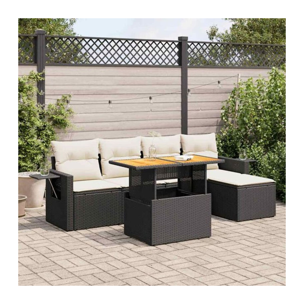 VIDAXL 6-tlg. Garten-Sofagarnitur aus Polyrattan mit Kissen in Schwarz und Beige - Bild 1
