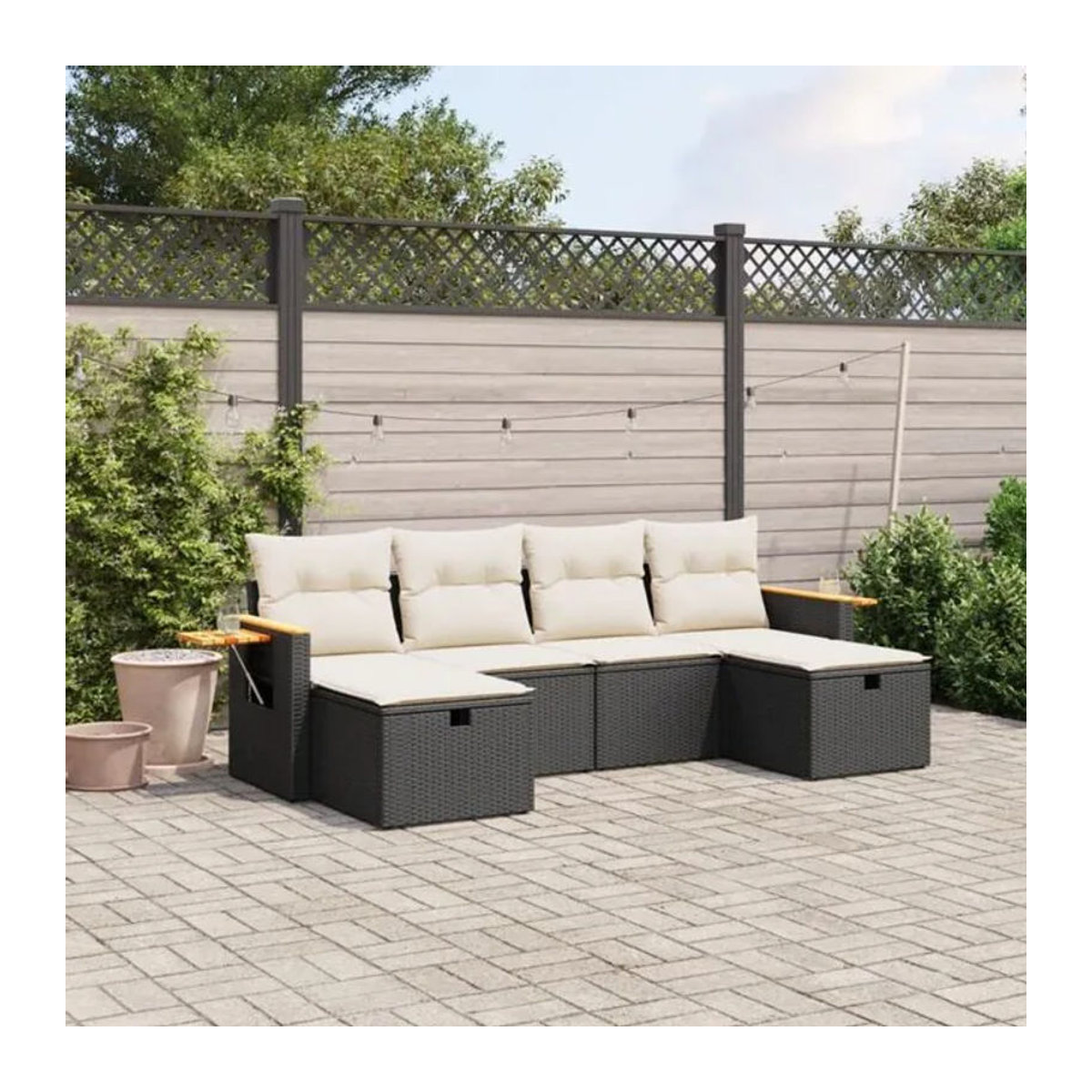 Vidaxl 6-tlg. Garten-Sofagarnitur aus Polyrattan mit Kissen in Schwarz und Weiß im modernen Loungemöbel-Design - Bild 1