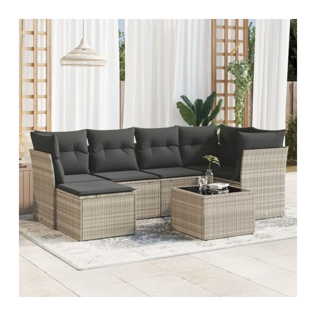 Vidaxl 7-teilige Garten-Sofagarnitur aus Polyrattan mit Kissen in Grau - Bild 1