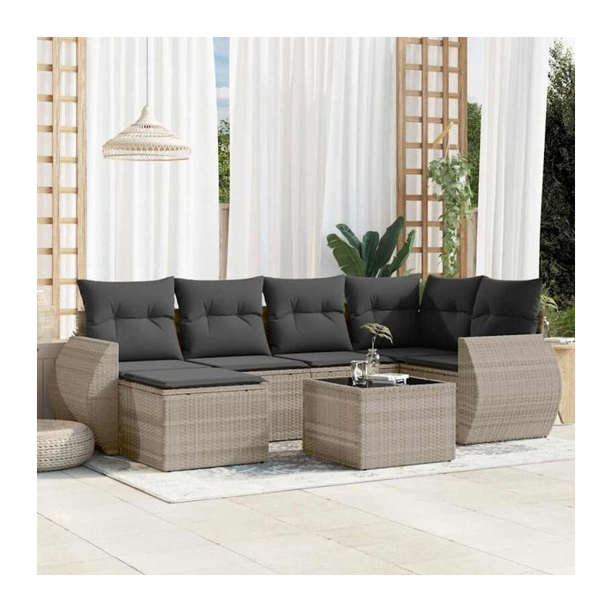 Vidaxl 7-teilige Garten-Sofagarnitur aus Polyrattan mit Kissen in Grau und Anthrazit - Bild 1