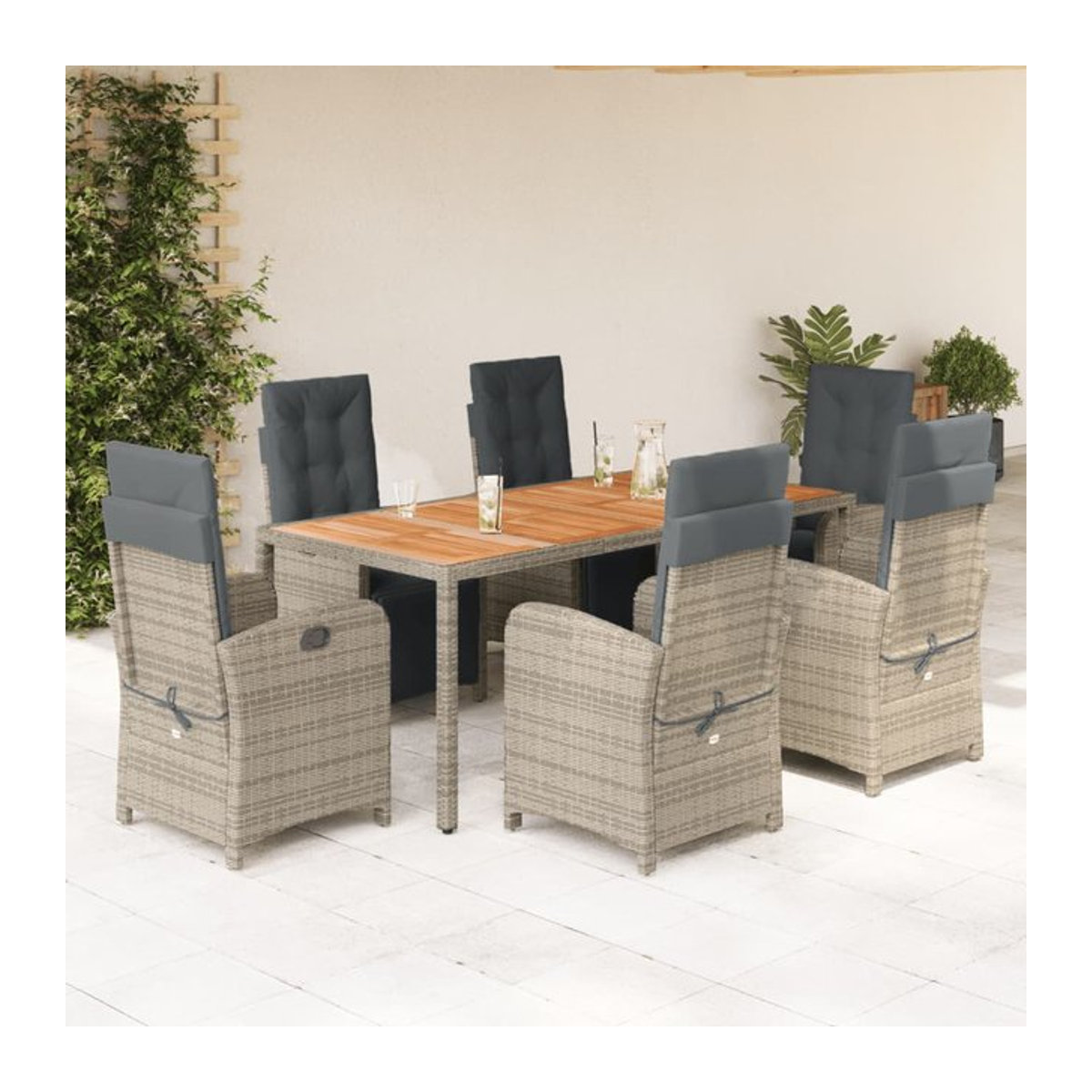 Vidaxl 7-teiliges Gartenmöbel-Set aus PE-Rattan mit Kissen in Grau - Bild 1
