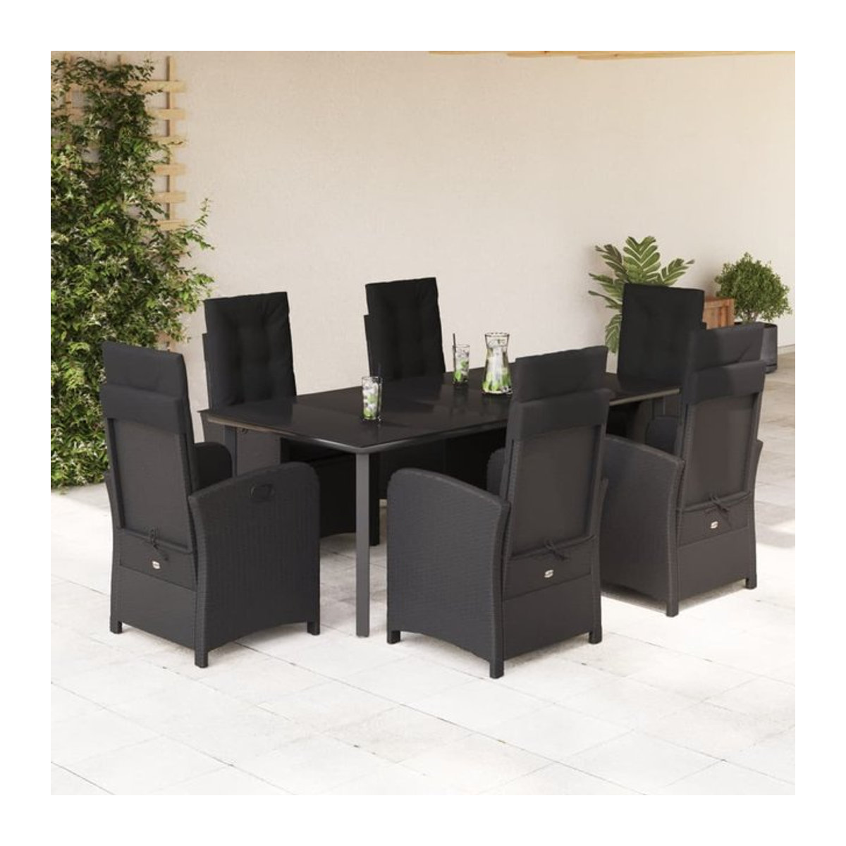 Vidaxl 7-teiliges Gartenmöbel-Set aus Polyrattan mit Kissen in Schwarz - Bild 1
