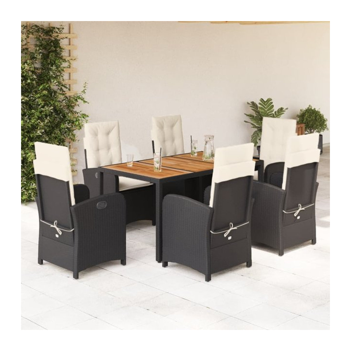 Vidaxl 7-teiliges Gartenmöbel-Set aus Polyrattan mit Kissen in Schwarz - Bild 1