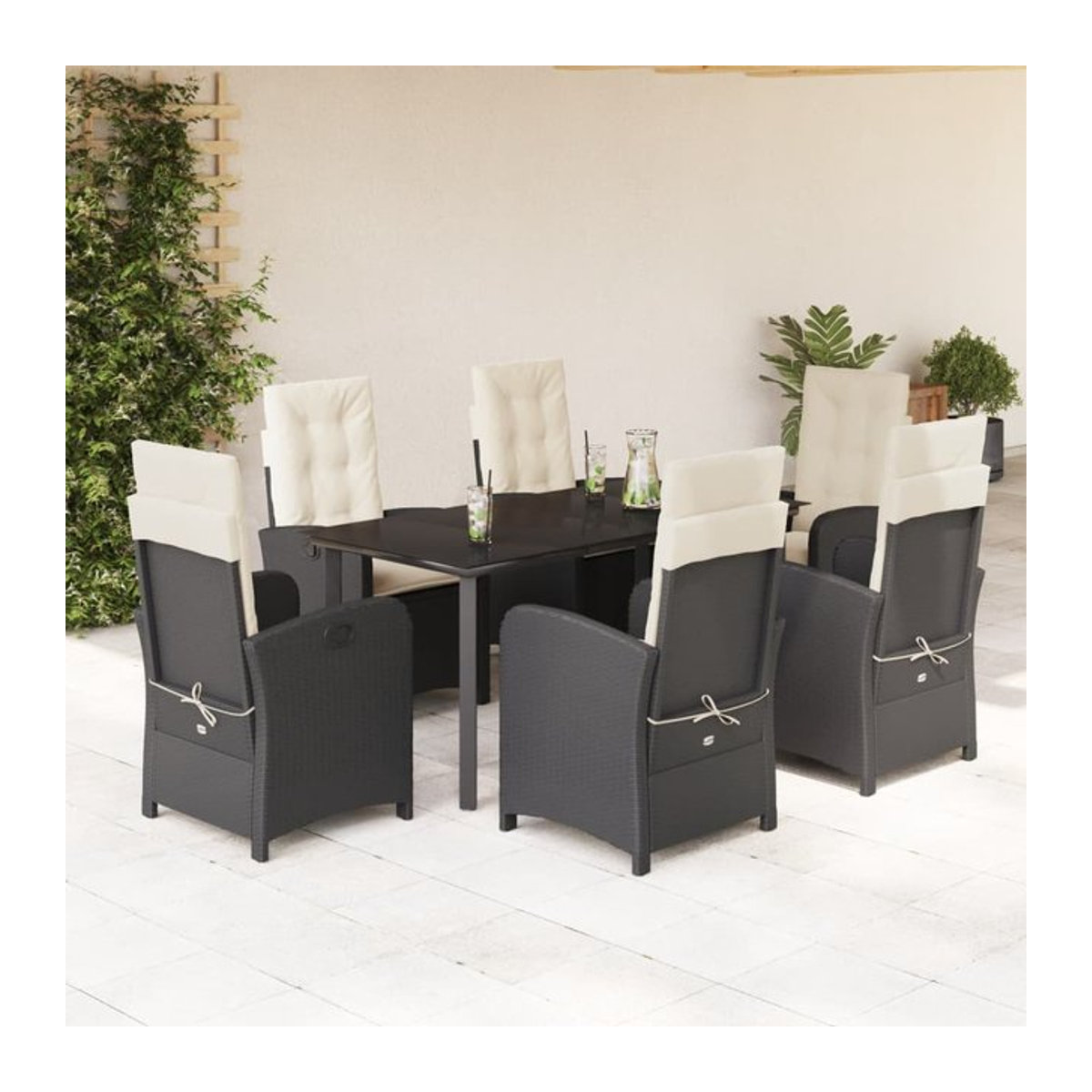 Vidaxl 7-teiliges Gartenmöbel-Set aus Polyrattan mit Kissen in Schwarz - Bild 1