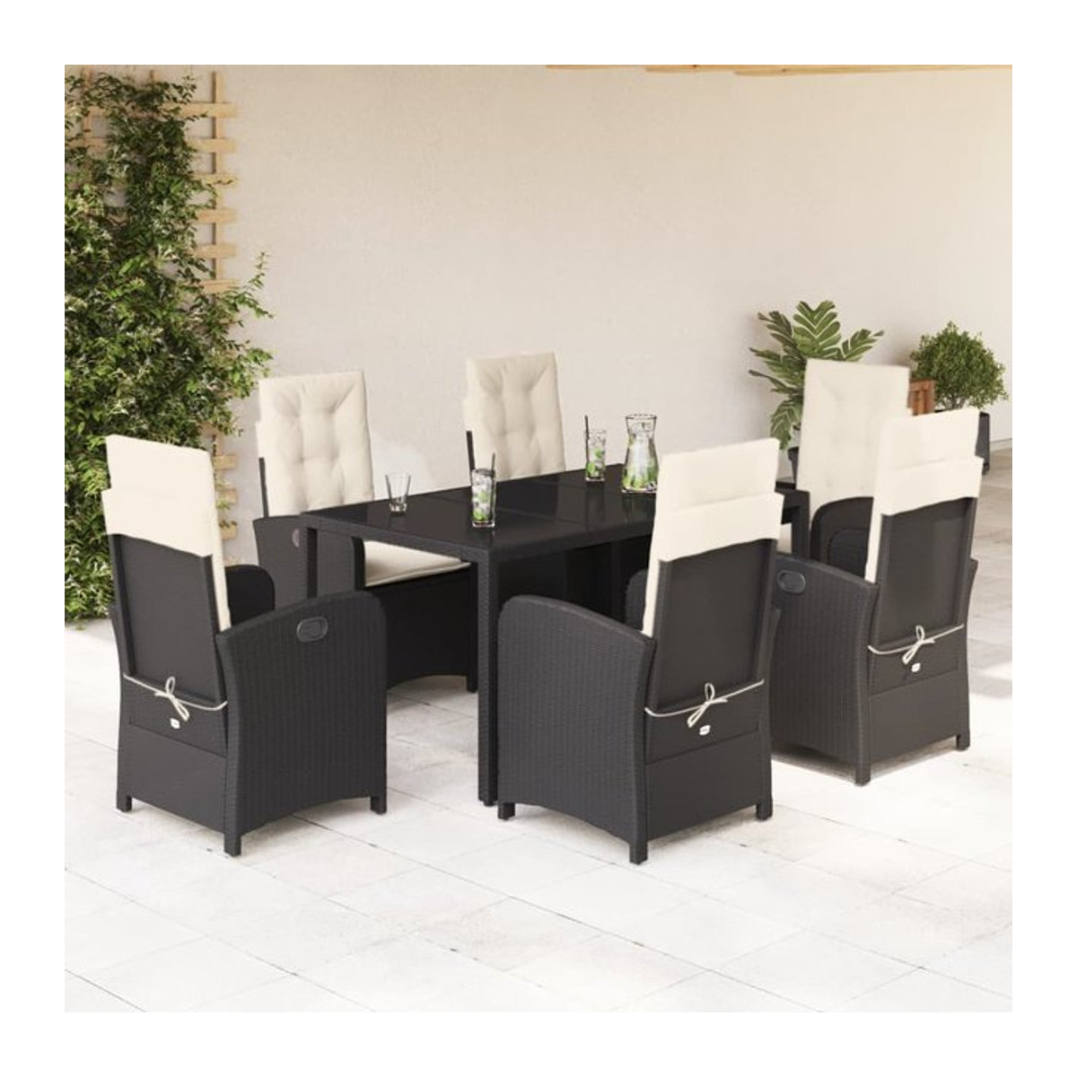 Vidaxl 7-teiliges Gartenmöbel-Set aus Polyrattan mit Kissen in Schwarz - Bild 1