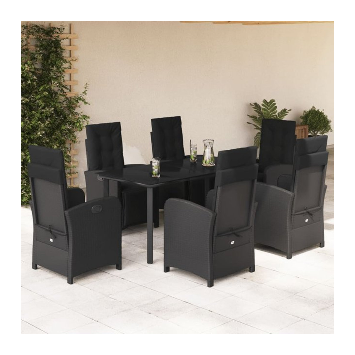 Vidaxl 7-teiliges Gartenmöbel-Set aus Polyrattan mit Kissen in Schwarz - Bild 1