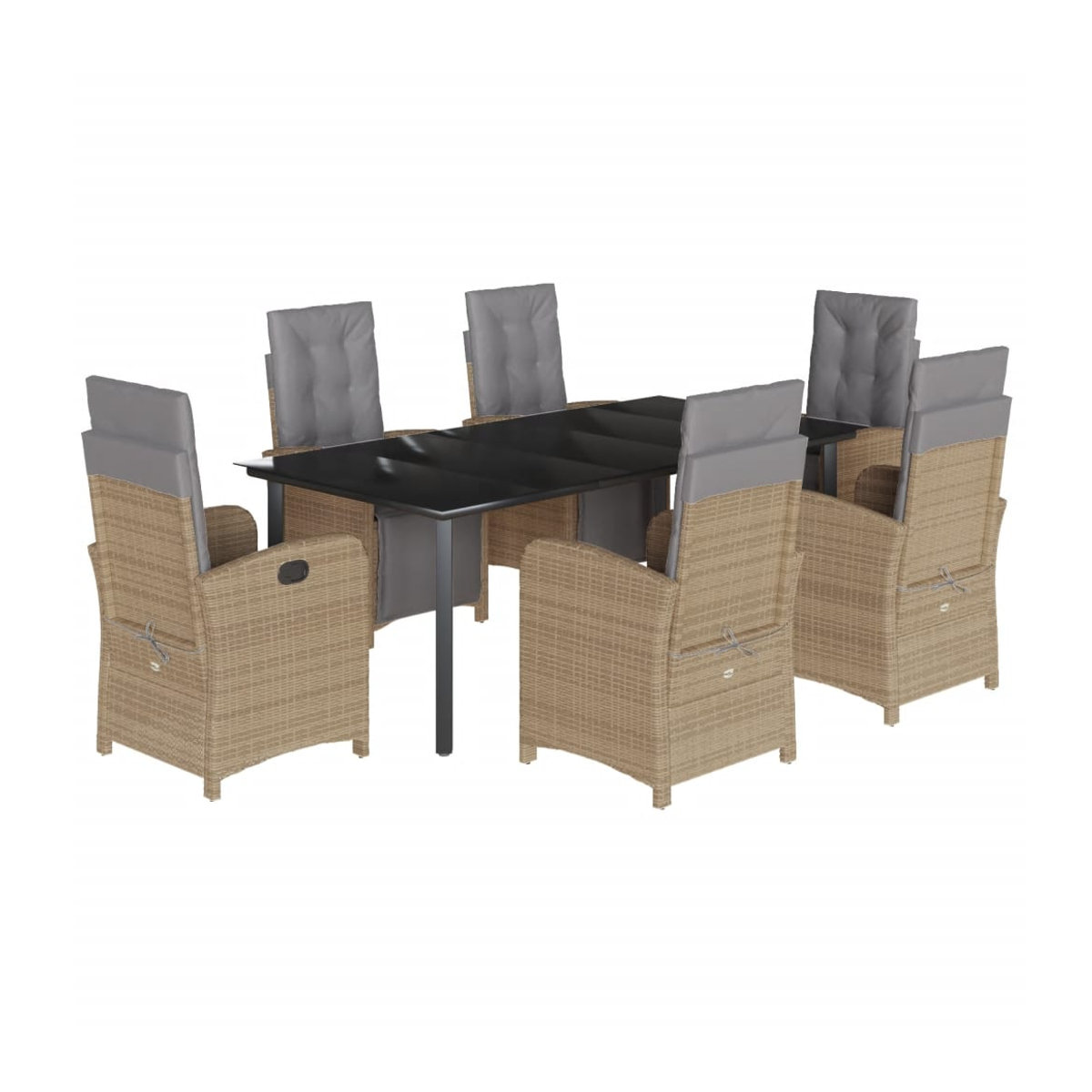 Vidaxl 7-teiliges Gartenmöbel-Set aus Polyrattan mit Kissen und Glas in Beige - Bild 3