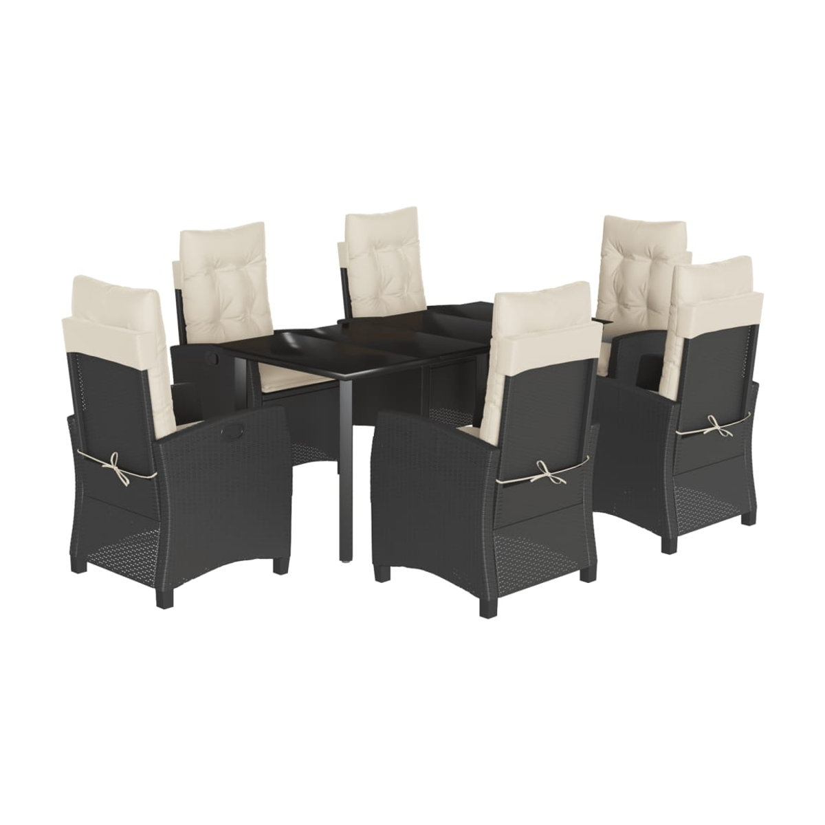 Vidaxl 7-teiliges Gartenmöbel-Set aus Polyrattan mit Kissen und Glas in Schwarz - Bild 3