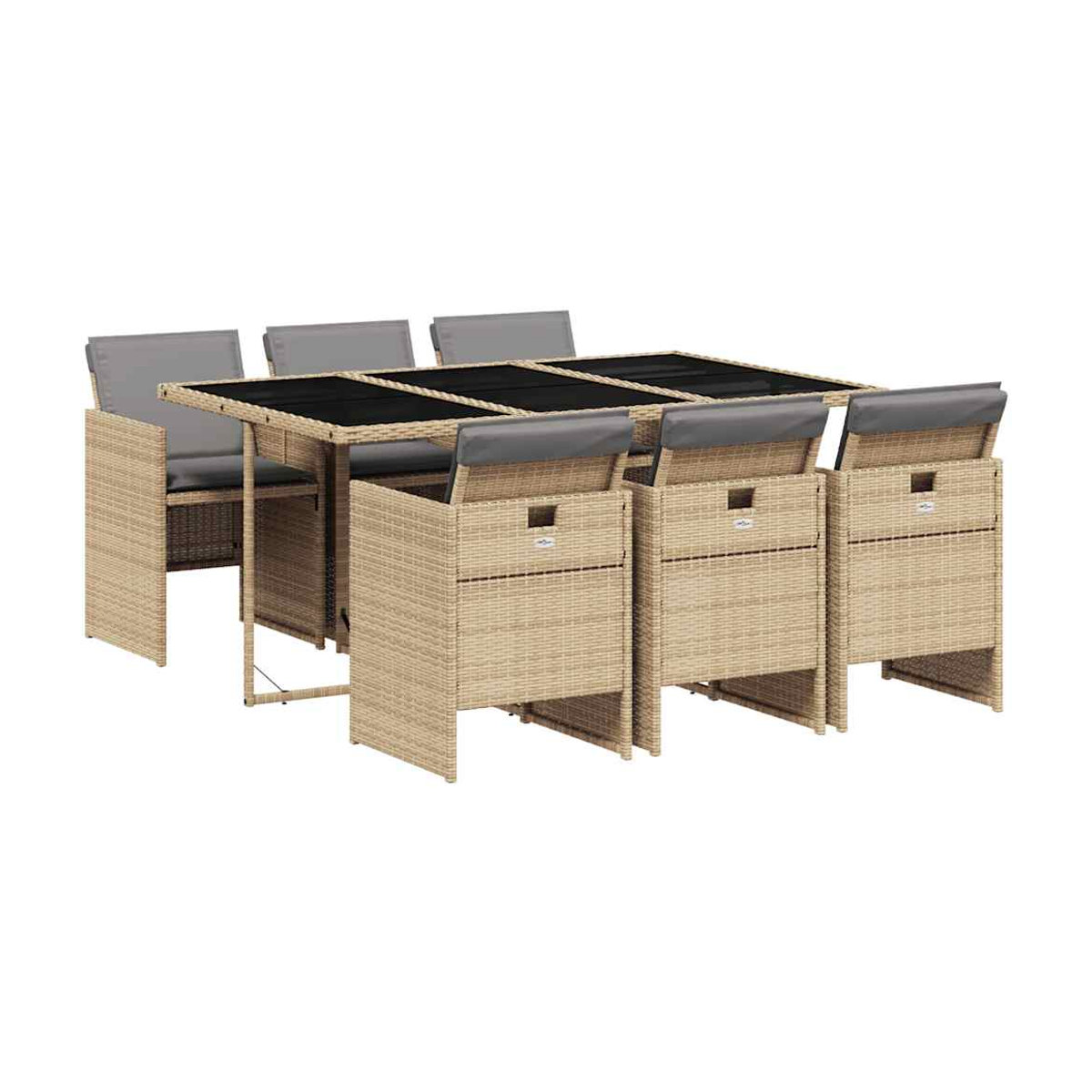 Vidaxl 7-teiliges Gartenmöbel-Set aus Polyrattan mit Kissen und Glastisch in Beige - Bild 2