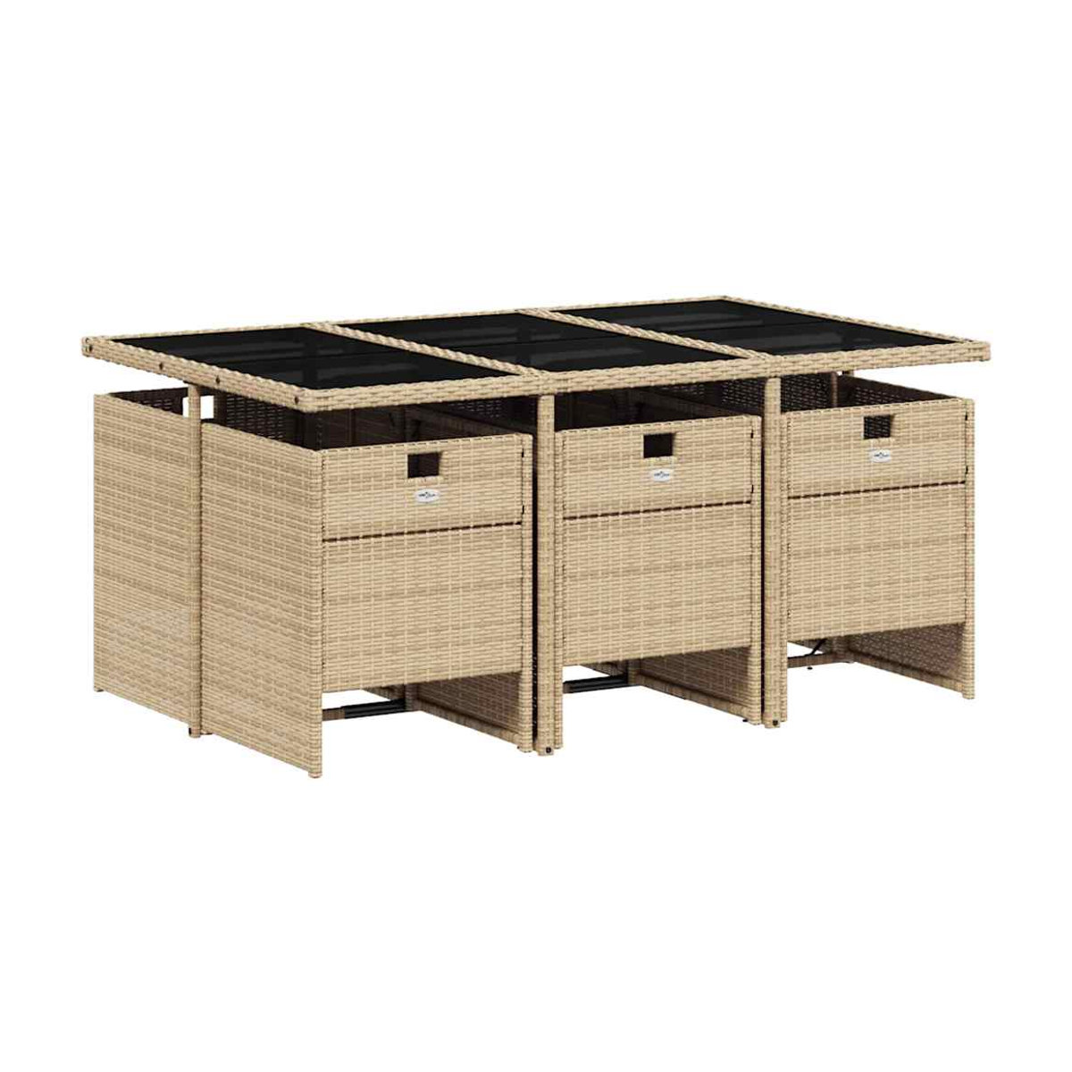 Vidaxl 7-teiliges Gartenmöbel-Set aus Polyrattan mit Kissen und Glastisch in Beige - Bild 3