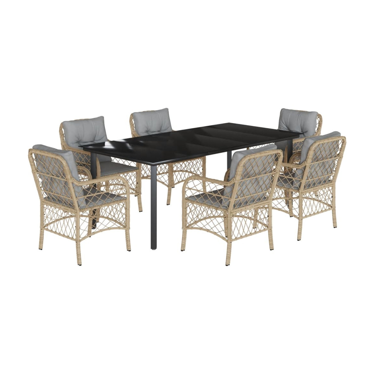 Vidaxl 7-teiliges Gartenmöbel-Set aus Polyrattan mit Kissen und Glastisch in Beige - Bild 2