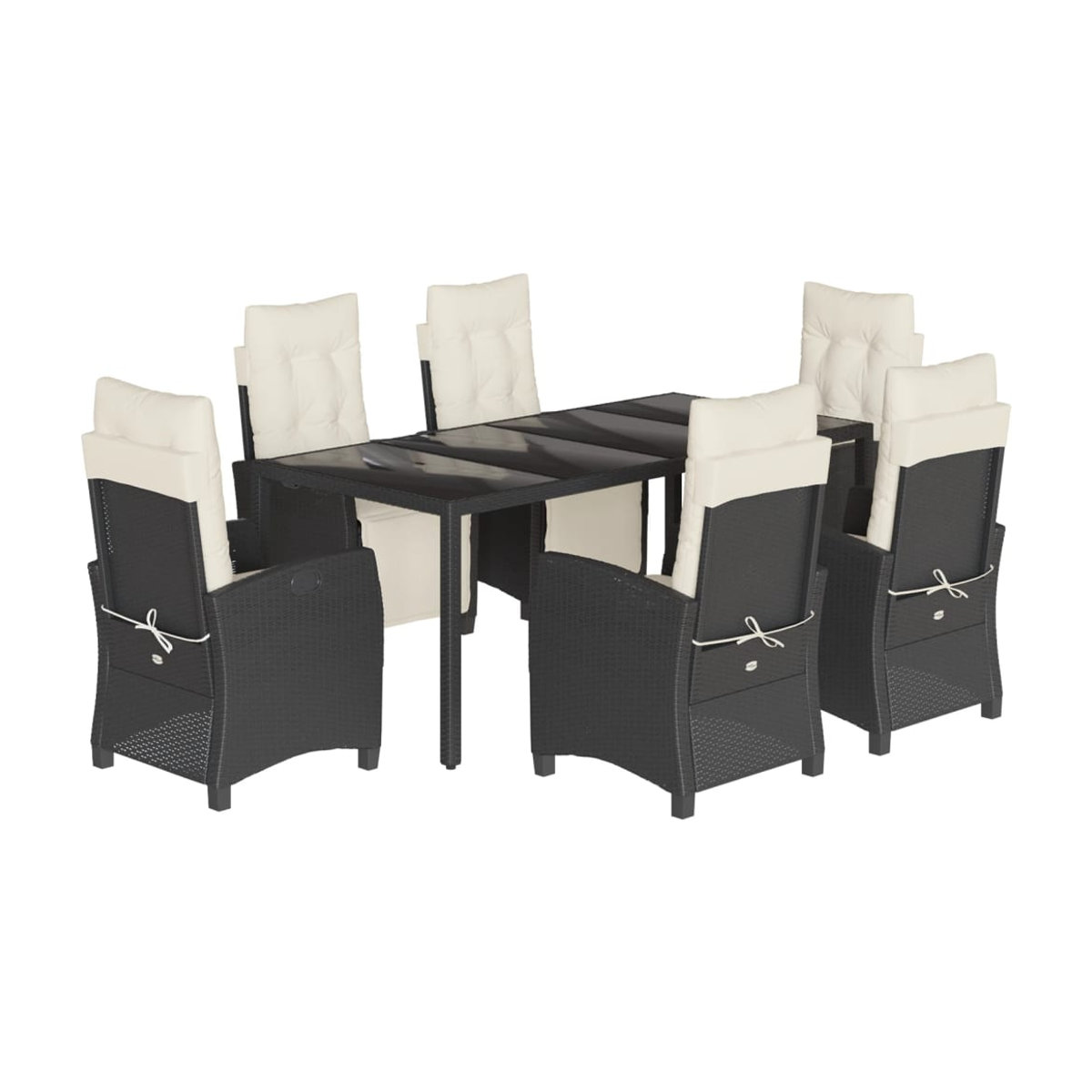 Vidaxl 7-teiliges Gartenmöbel-Set aus Polyrattan mit Kissen und Glastisch in Schwarz - Bild 2