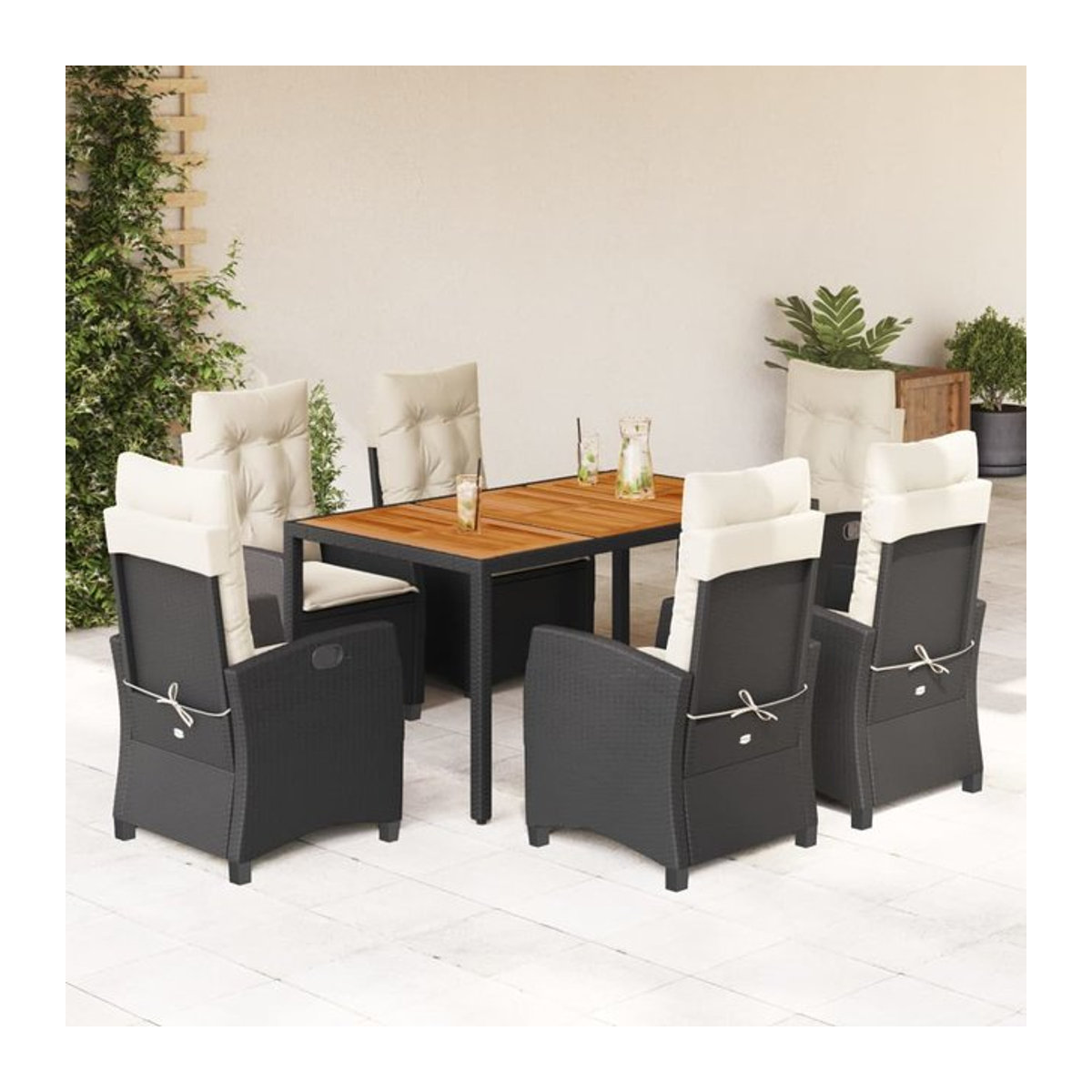 Vidaxl 7-teiliges Gartenmöbel-Set aus Polyrattan und Akazie mit Kissen in Schwarz - Bild 1