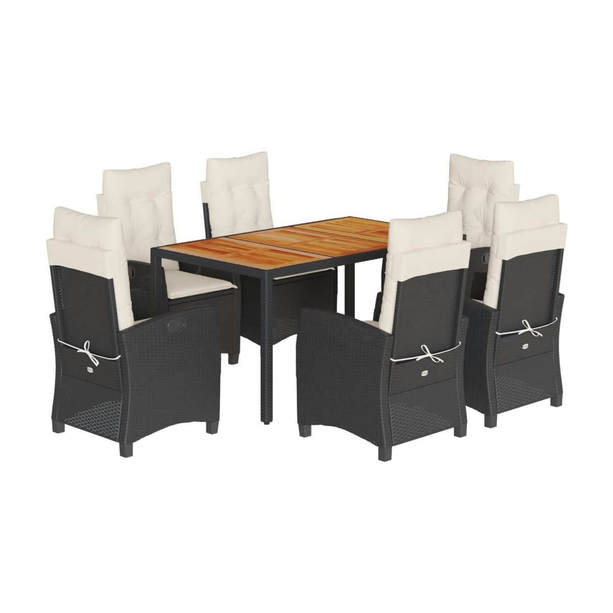 Vidaxl 7-teiliges Gartenmöbel-Set aus Polyrattan und Akazie mit Kissen in Schwarz - Bild 2