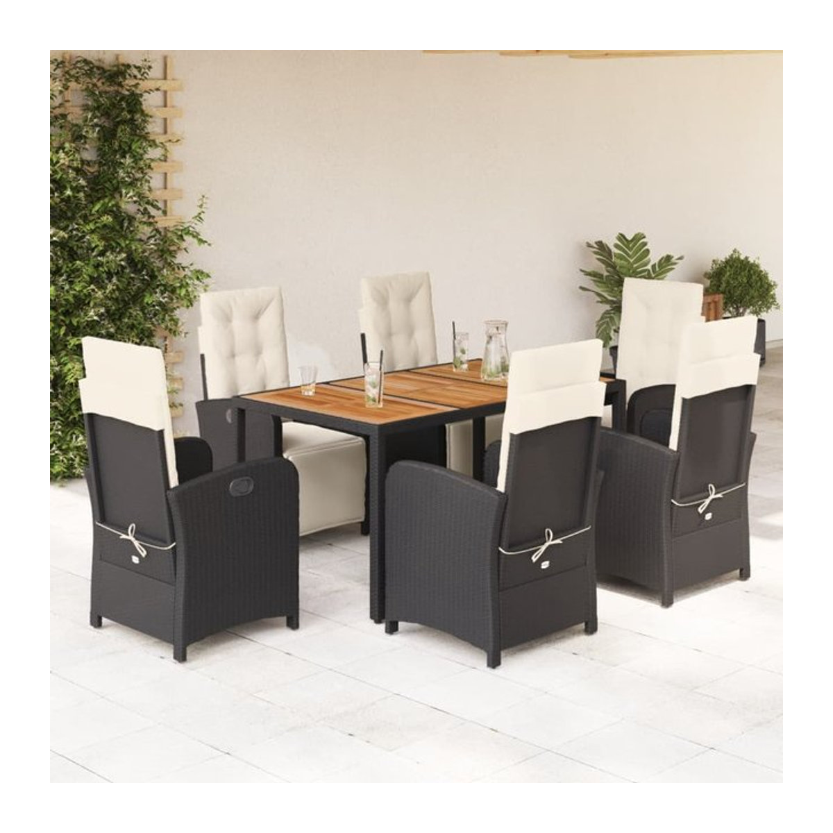Vidaxl 7-teiliges Gartenmöbel-Set aus Polyrattan und Akazie mit Kissen, Schwarz - Bild 1
