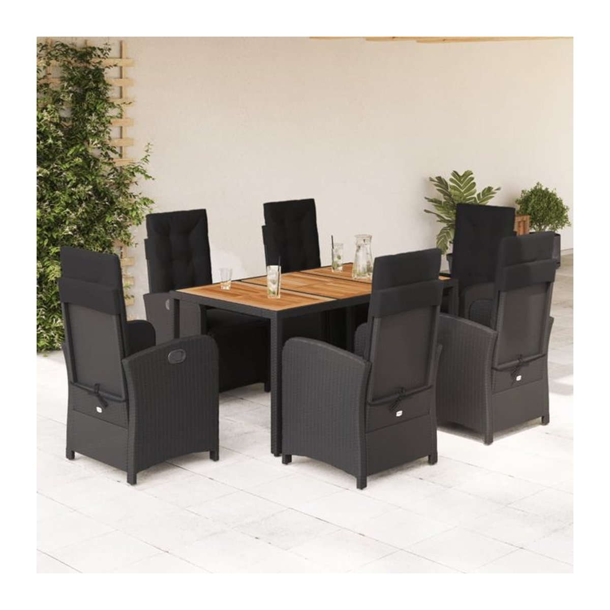 Vidaxl 7-teiliges Gartenmöbel-Set aus Polyrattan und Akazie mit Kissen, Schwarz - Bild 1