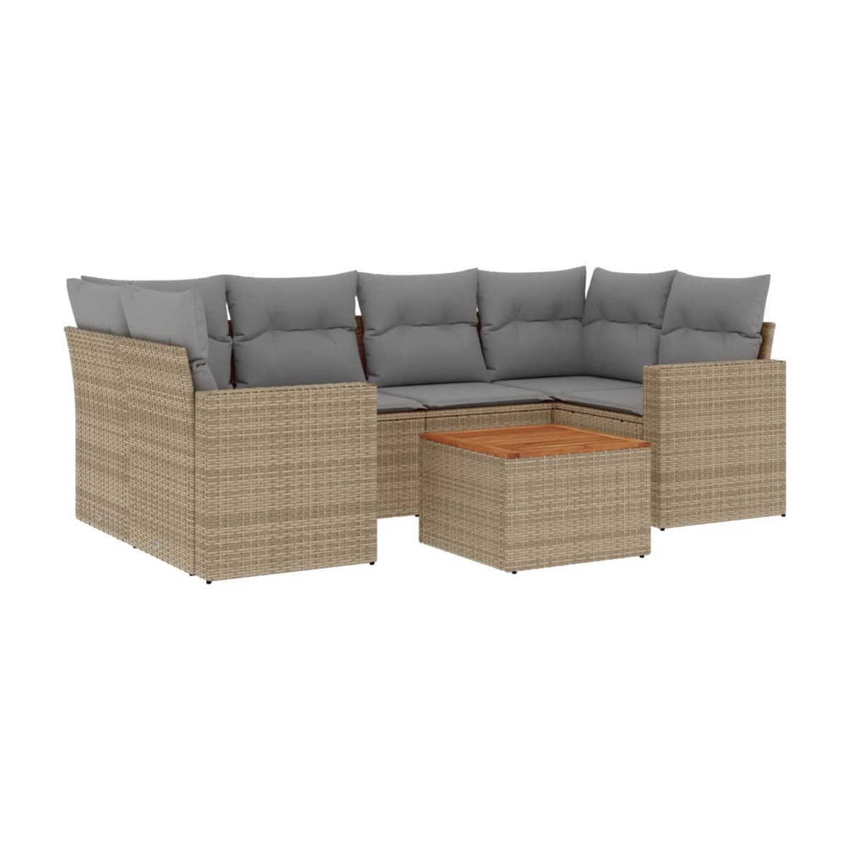 Vidaxl 7-teiliges Gartenmöbel-Set aus Rattan und Holz mit Kissen in Beige und Grau - Bild 2