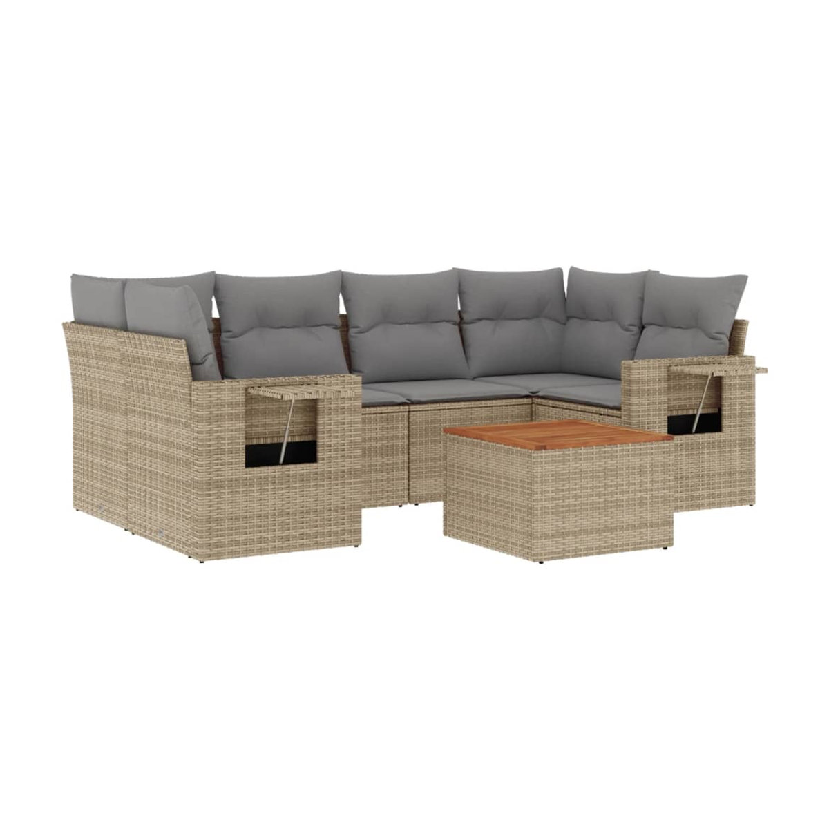 Vidaxl 7-teiliges Gartenmöbel-Set aus Rattan und Holz mit Kissen in Beige und Grau - Bild 2