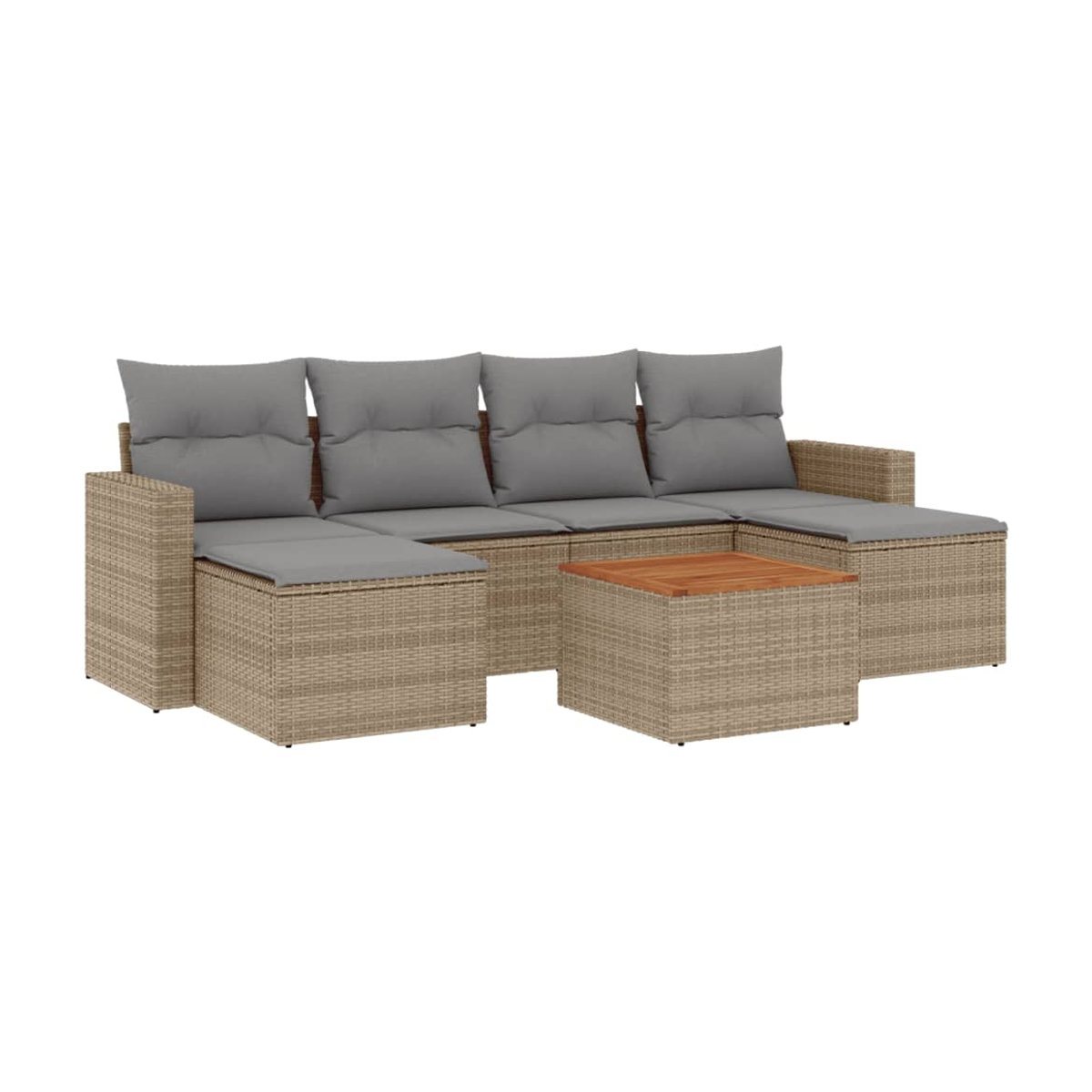 Vidaxl 7-teiliges Gartenmöbel-Set aus Rattan und Holz mit Kissen in Beige und Grau - Bild 3