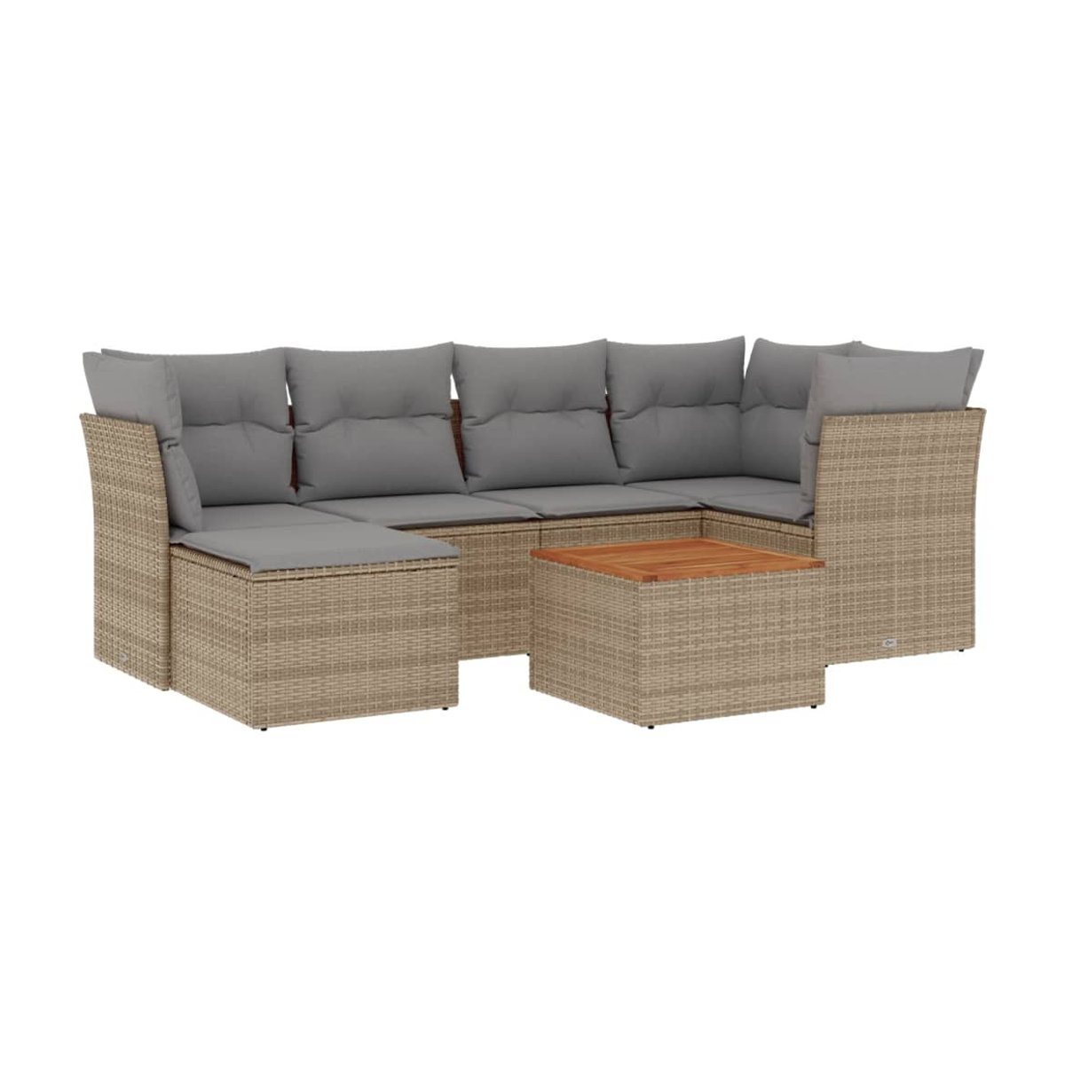 Vidaxl 7-teiliges Gartenmöbel-Set aus Rattan und Holz mit Kissen in Beige und Grau - Bild 2