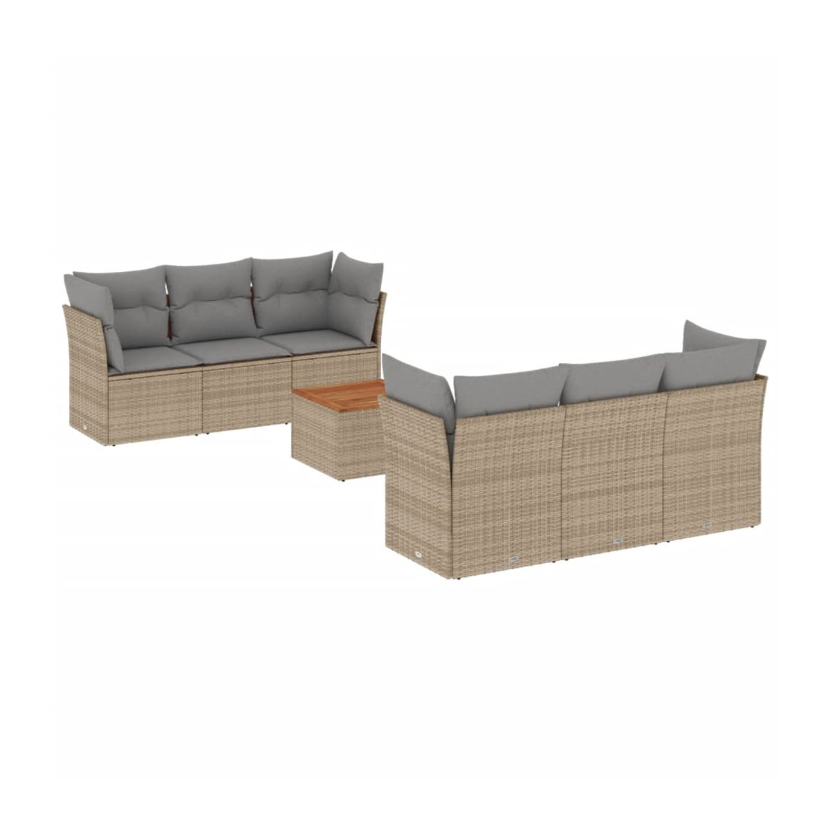 Vidaxl 7-teiliges Gartenmöbel-Set aus Rattan und Holz mit Kissen in Beige und Grau im modernen Design - Bild 3