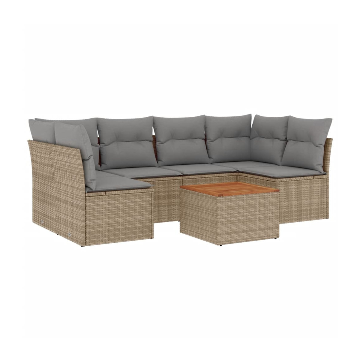 Vidaxl 7-teiliges Gartenmöbel-Set aus Rattan und Holz mit Kissen in Beige und Grau im modernen Design - Bild 2