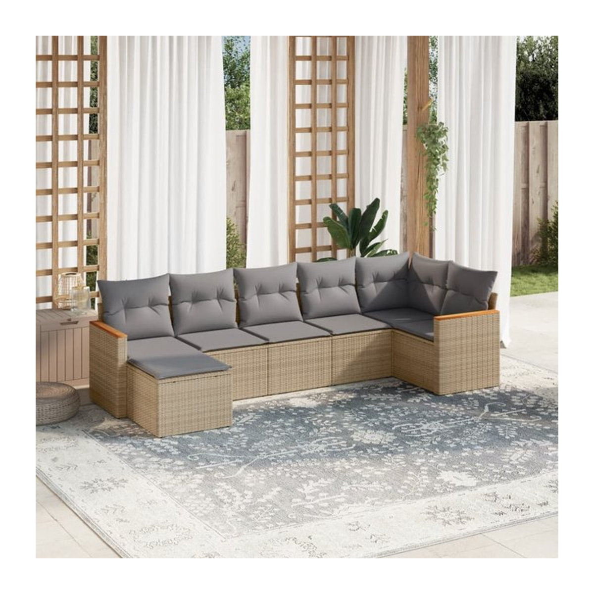 Vidaxl 7-teiliges Gartenmöbel-Set aus Rattan und Metall mit Kissen in Beige und Grau im modernen Design - Bild 1