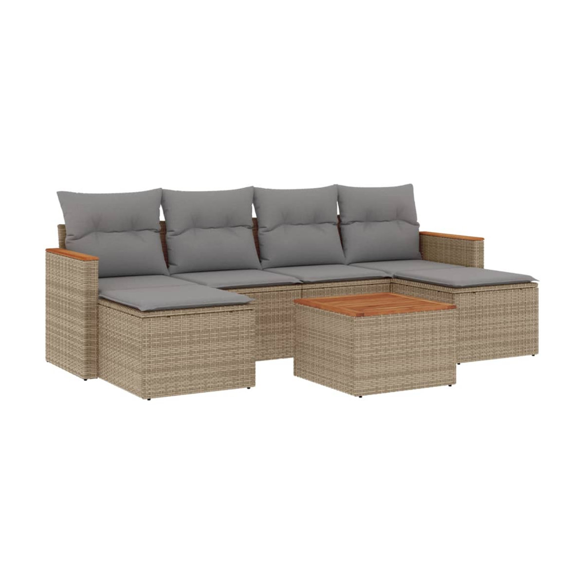 Vidaxl 7-teiliges Gartenmöbel-Set mit Kissen in Beige aus Rattan und Metall - Bild 2