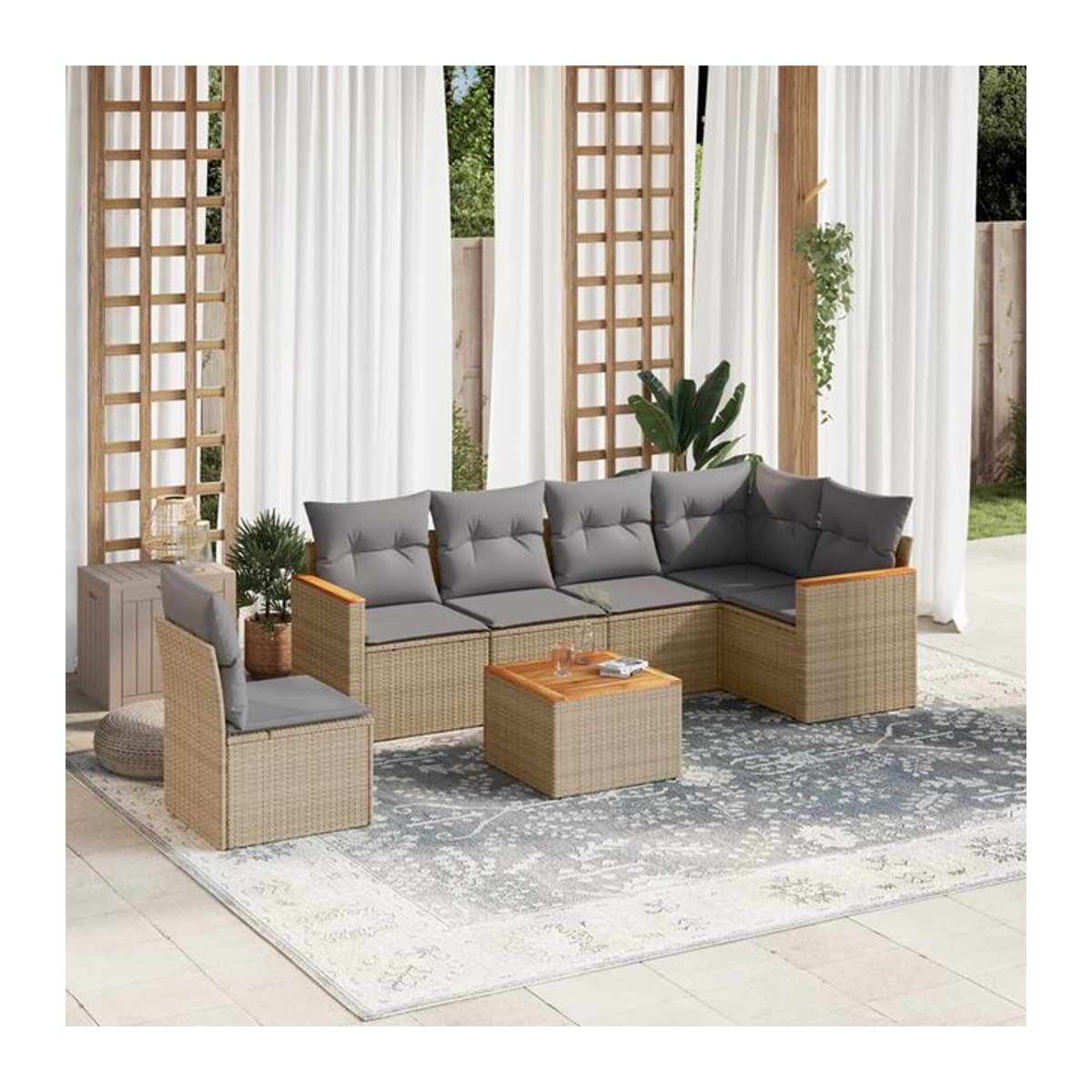 Vidaxl 7-teiliges Gartenmöbel-Set mit Kissen in Beige und Grau im modernen Design - Bild 1