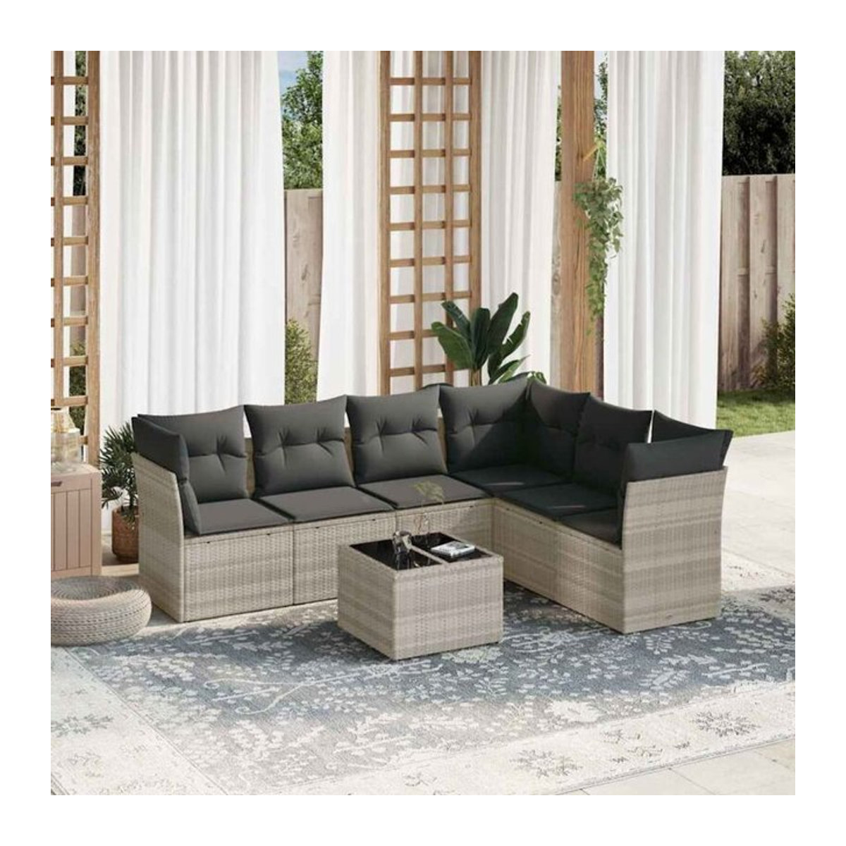 Vidaxl 7-tlg. Garten-Sofagarnitur aus Poly-Rattan mit Kissen in Hellgrau - Bild 1