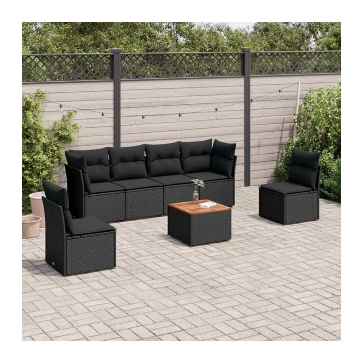 Vidaxl 7-tlg. Garten-Sofagarnitur aus Polyrattan in Schwarz mit Kissen und abnehmbaren Bezügen - Bild 1