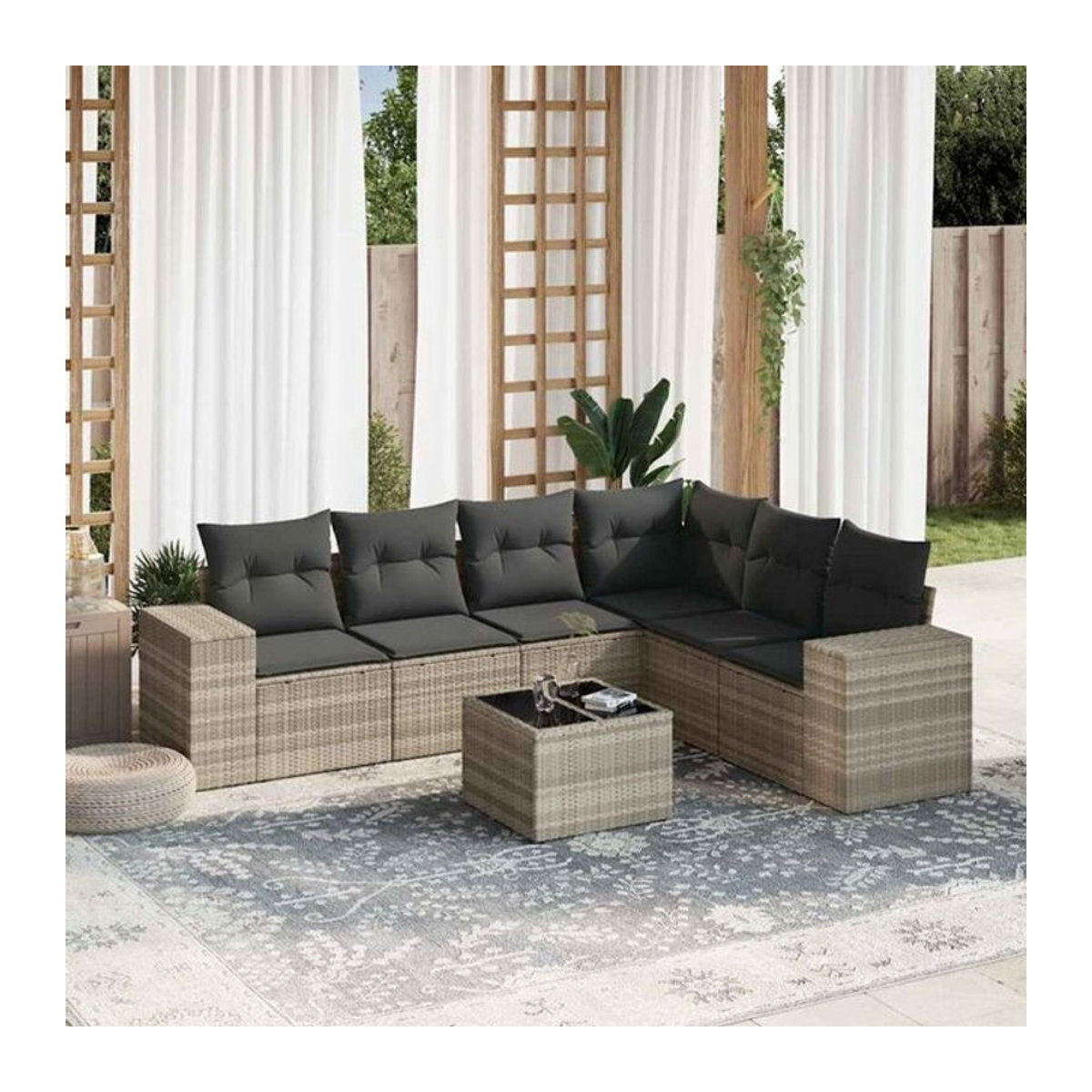 Vidaxl 7-tlg. Garten-Sofagarnitur mit Kissen aus Polyrattan in Grau - Bild 1