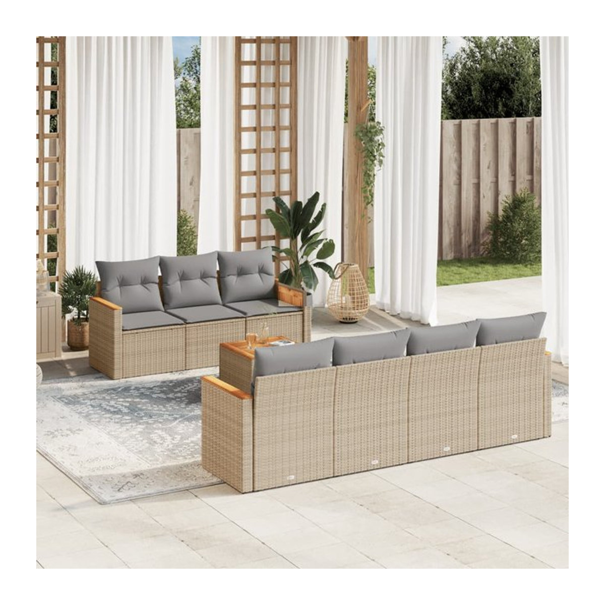 Vidaxl 8-teiliges Gartenmöbel-Set aus Polyrattan mit Kissen in Beige - Bild 1