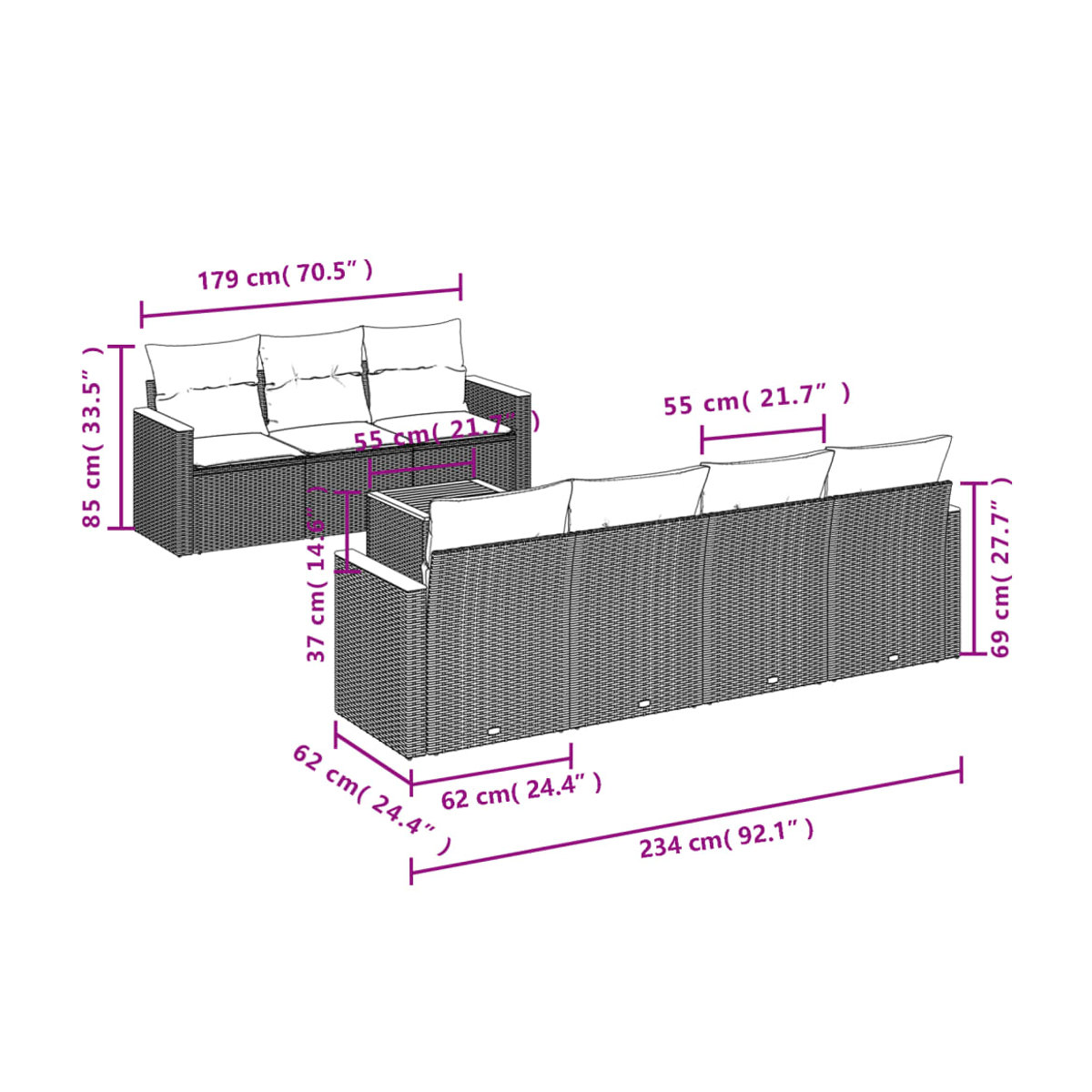 Vidaxl 8-teiliges Gartenmöbel-Set aus Polyrattan mit Kissen in Beige - Bild 3