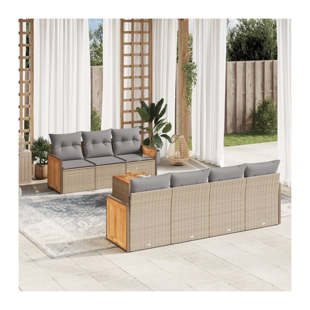 Vidaxl 8-teiliges Gartenmöbel-Set aus Polyrattan mit Kissen in Beige - Bild 1