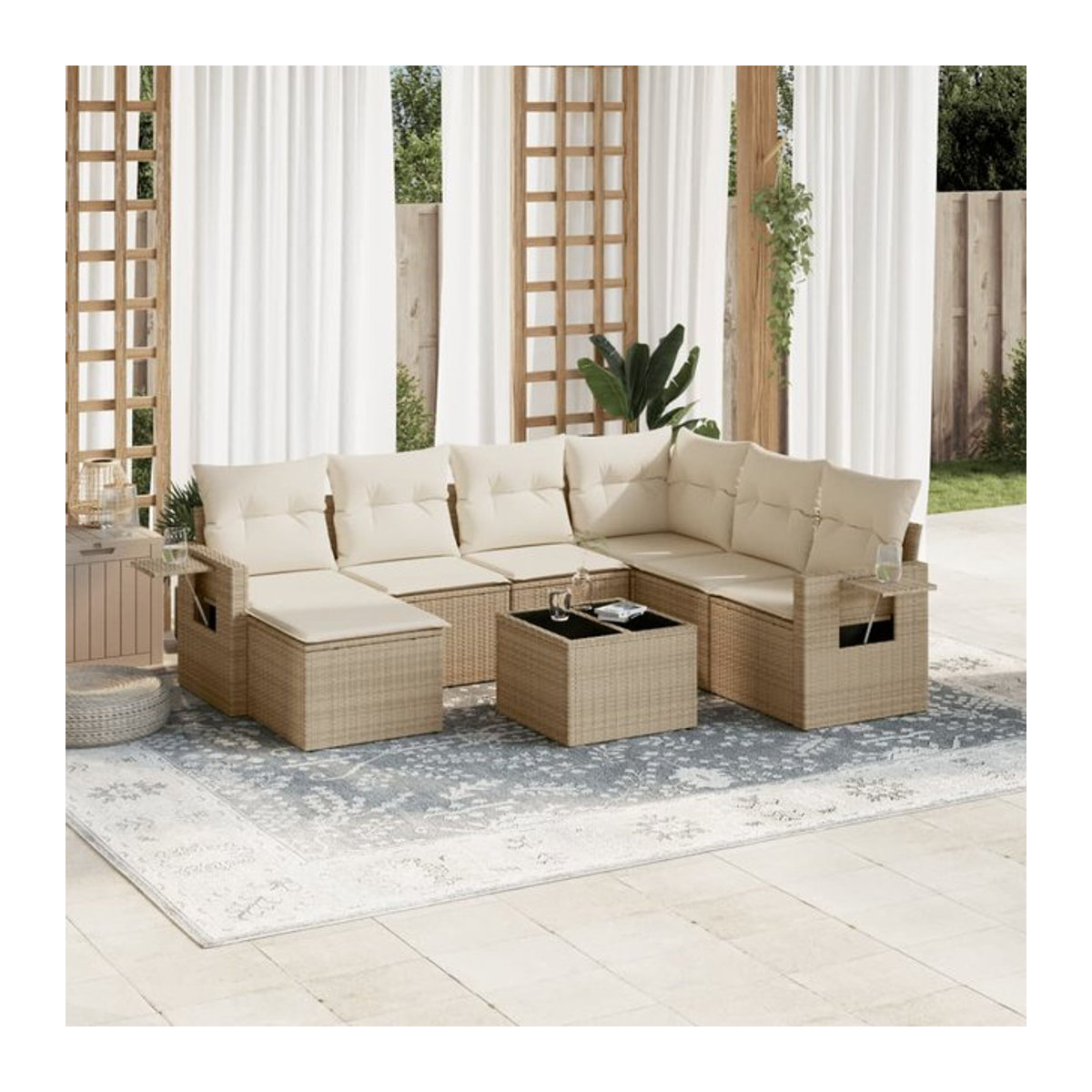 Vidaxl 8-teiliges Gartenmöbel-Set aus Polyrattan mit Kissen in Beige - Bild 1