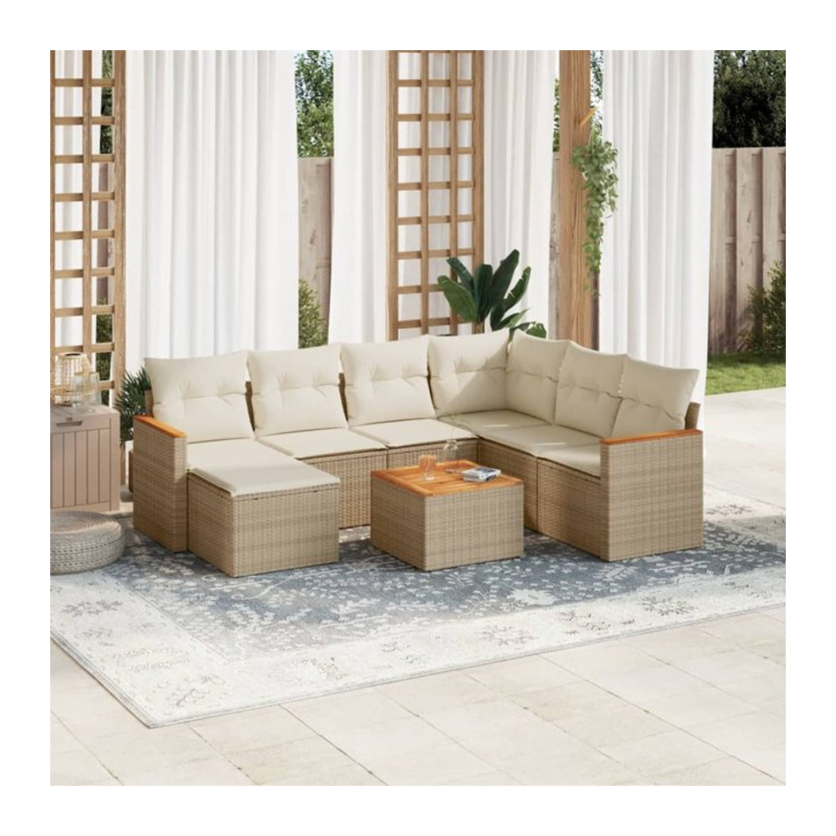 Vidaxl 8-teiliges Gartenmöbel-Set aus Polyrattan mit Kissen in Beige - Bild 1