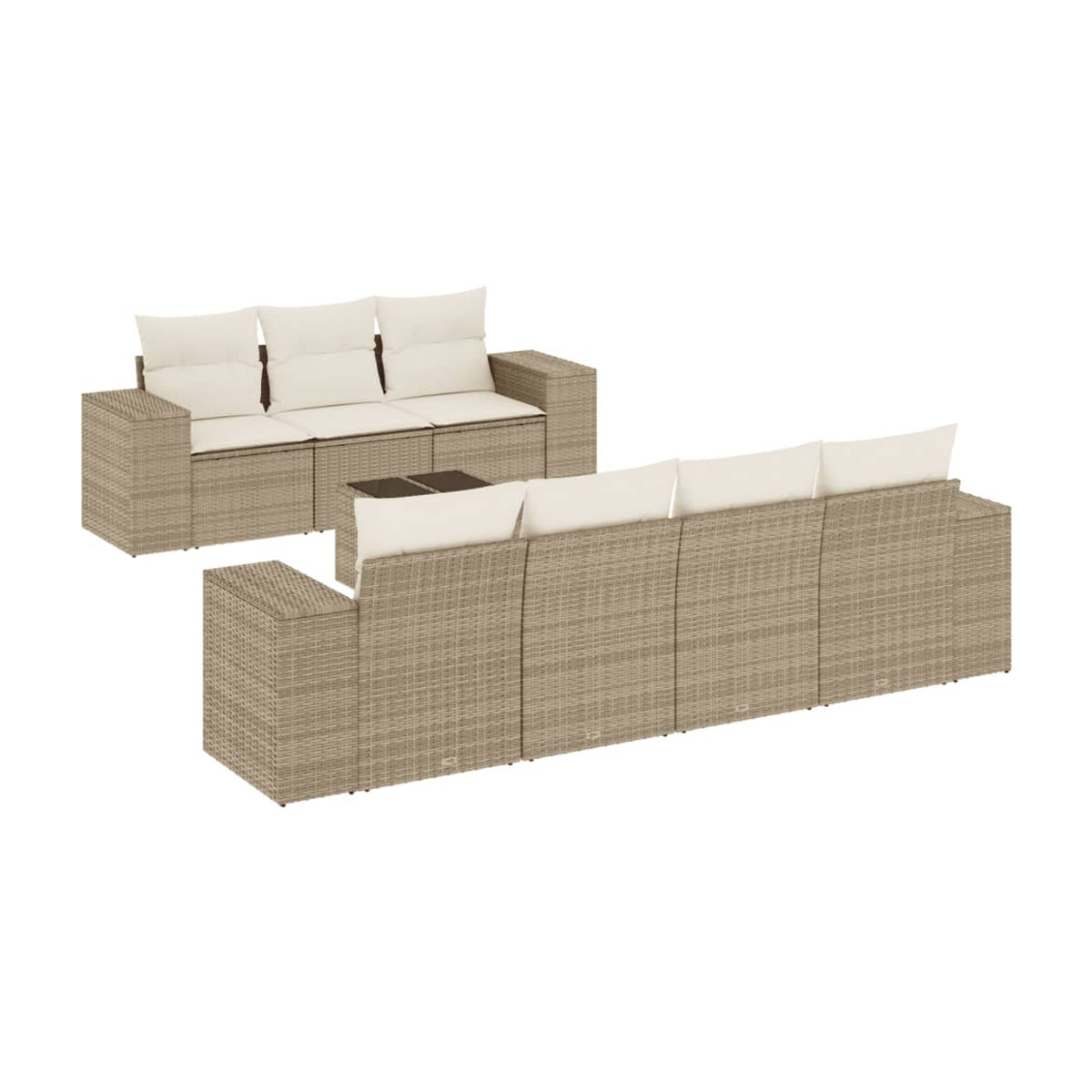 Vidaxl 8-teiliges Gartenmöbel-Set aus Polyrattan mit Kissen und Glastisch in Beige - Bild 3