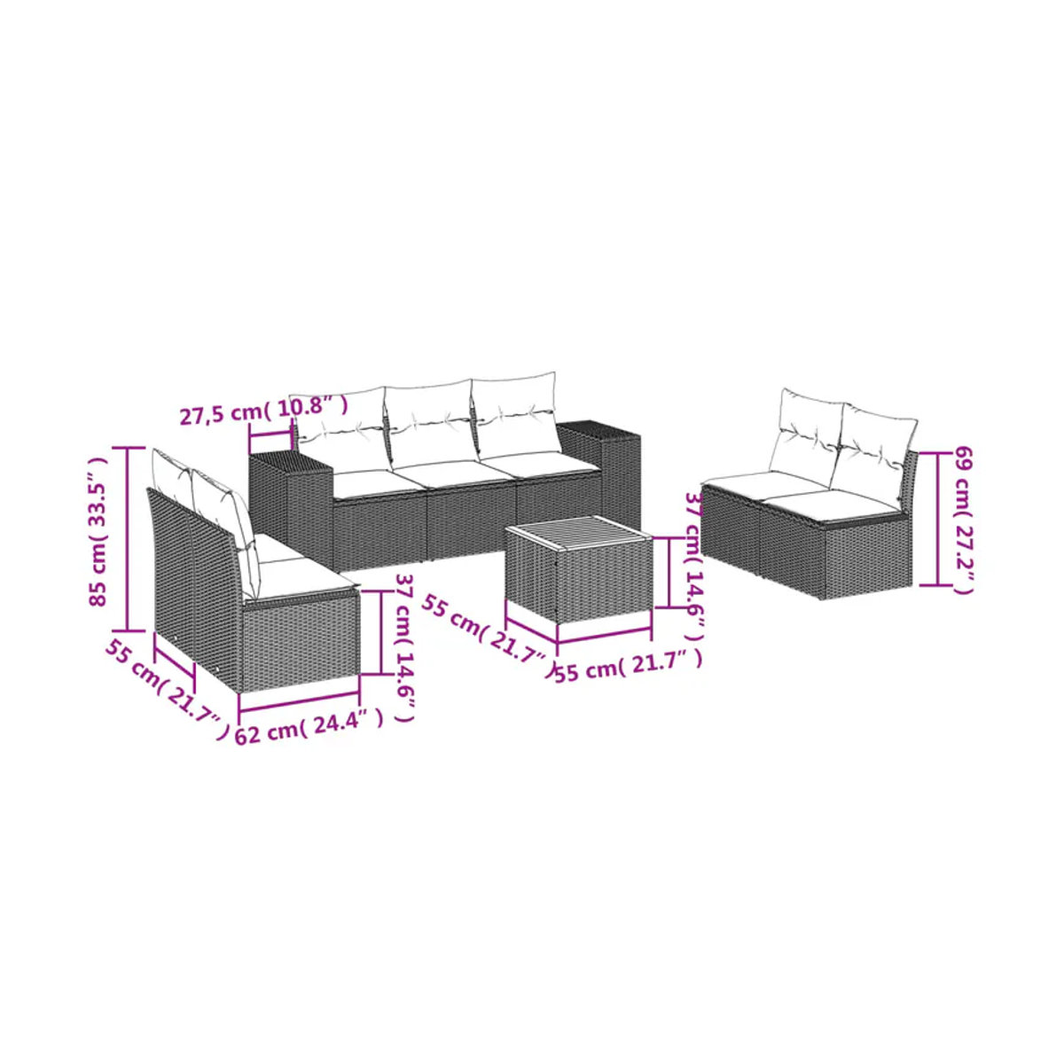 Vidaxl 8-teiliges Gartenmöbel-Set aus Polyrattan und Akazie mit Kissen, Beige - Bild 2