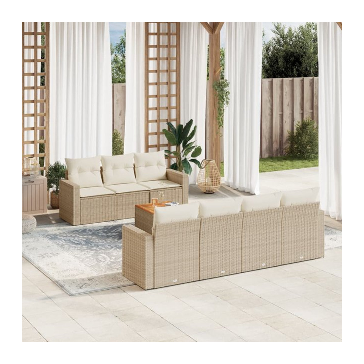 Vidaxl 8-teiliges Gartenmöbel-Set aus Polyrattan und Akazie mit Kissen in Beige - Bild 1