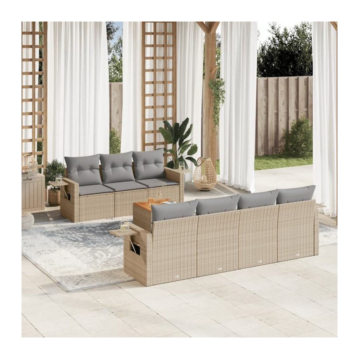 Vidaxl 8-teiliges Gartenmöbel-Set aus Polyrattan und Akazie mit Kissen in Beige - Bild 1