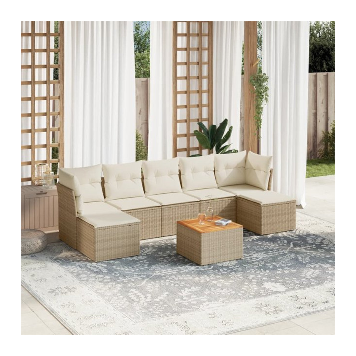 Vidaxl 8-teiliges Gartenmöbel-Set aus Polyrattan und Akazie mit Kissen in Beige - Bild 1