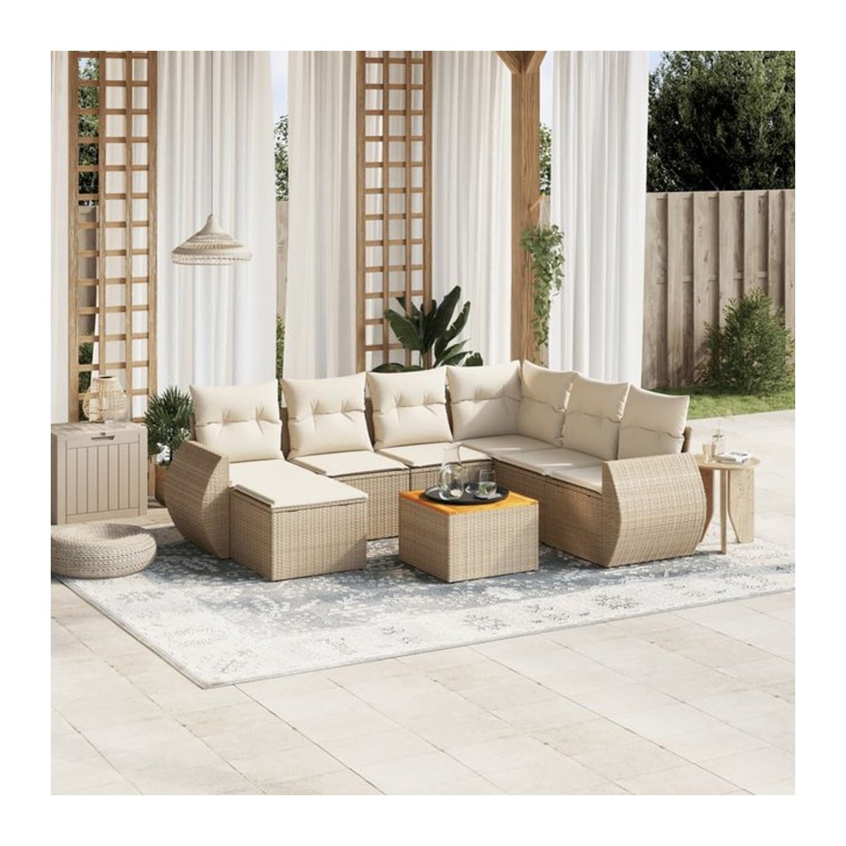 Vidaxl 8-teiliges Gartenmöbel-Set aus Polyrattan und Akazie mit Kissen in Beige - Bild 1