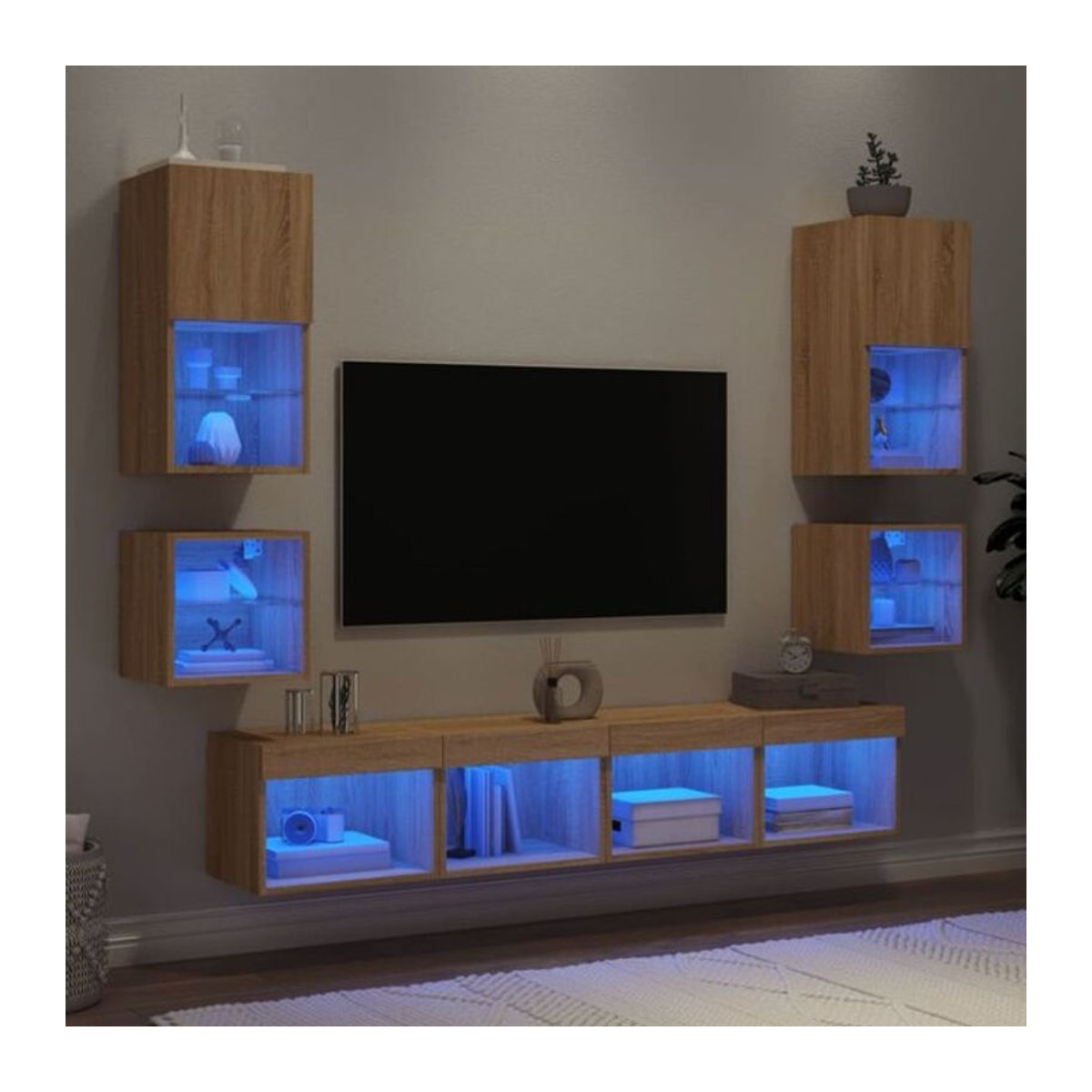 Vidaxl 8-tlg. Wohnwand mit LED-Beleuchtung in Sonoma-Eiche Natur Braun aus Holzwerkstoff im modernen Design - Bild 1