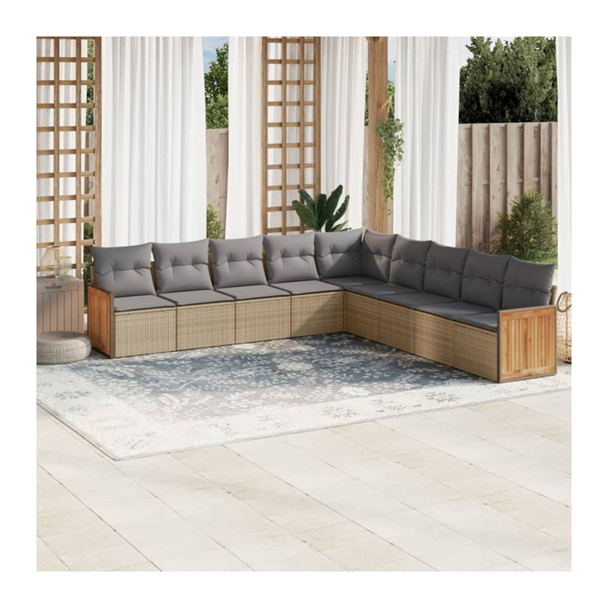 Vidaxl 9-teiliges Gartenmöbel-Set aus Polyrattan mit Kissen in Beige - Bild 1