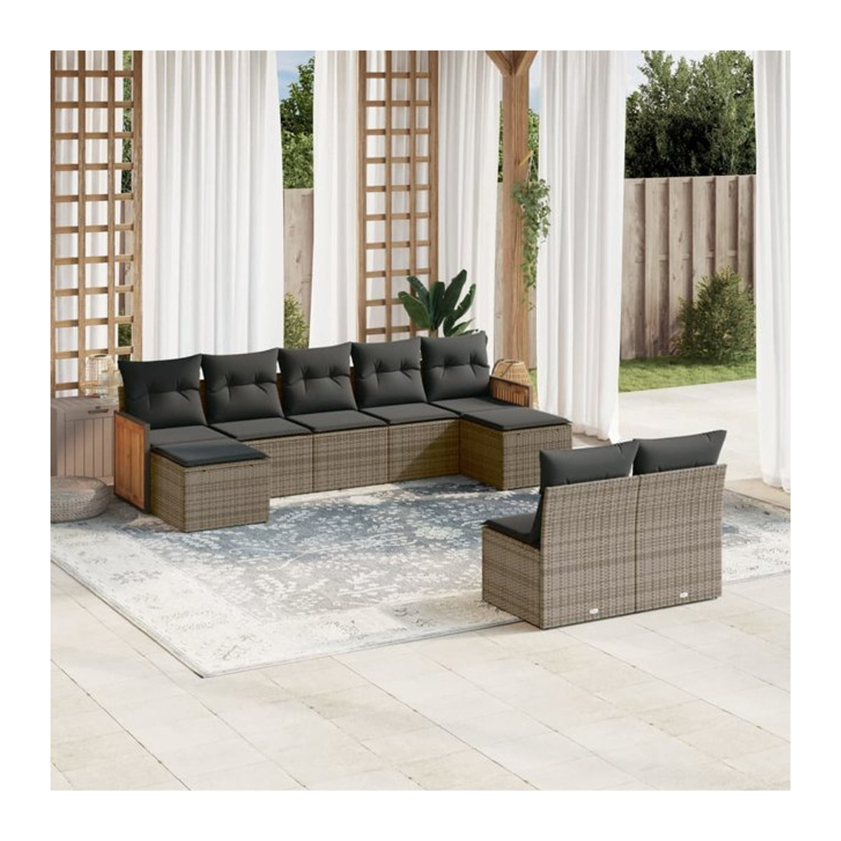 Vidaxl 9-teiliges Gartenmöbel-Set aus Polyrattan mit Kissen in Grau - Bild 1