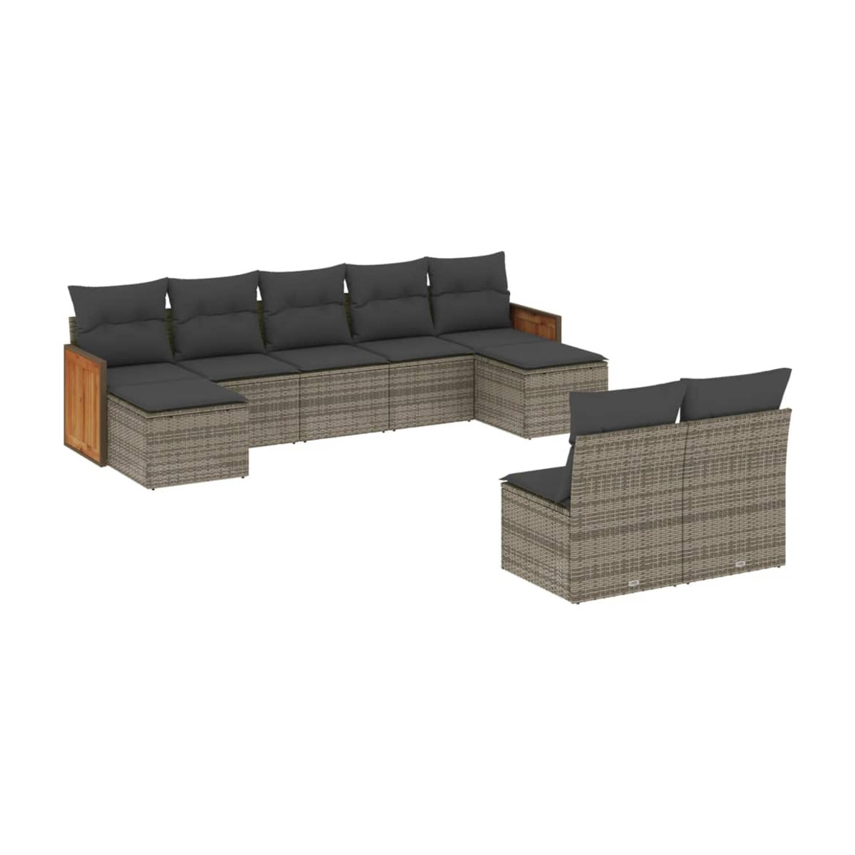 Vidaxl 9-teiliges Gartenmöbel-Set aus Polyrattan mit Kissen in Grau - Bild 2